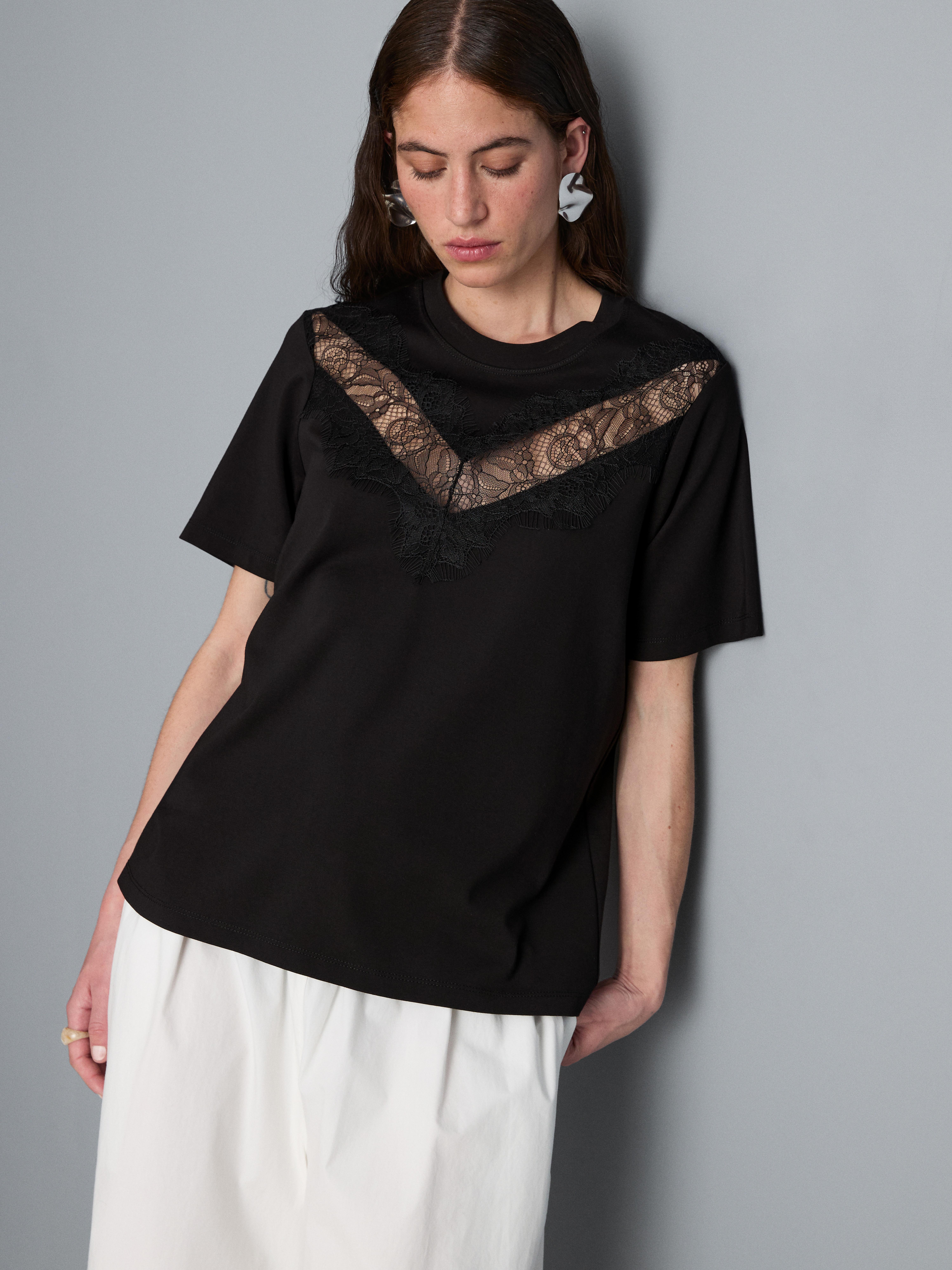 【極美品】machatt lace long Tshirtブラック Women's Black Lace Insert T-Shirt | Primark