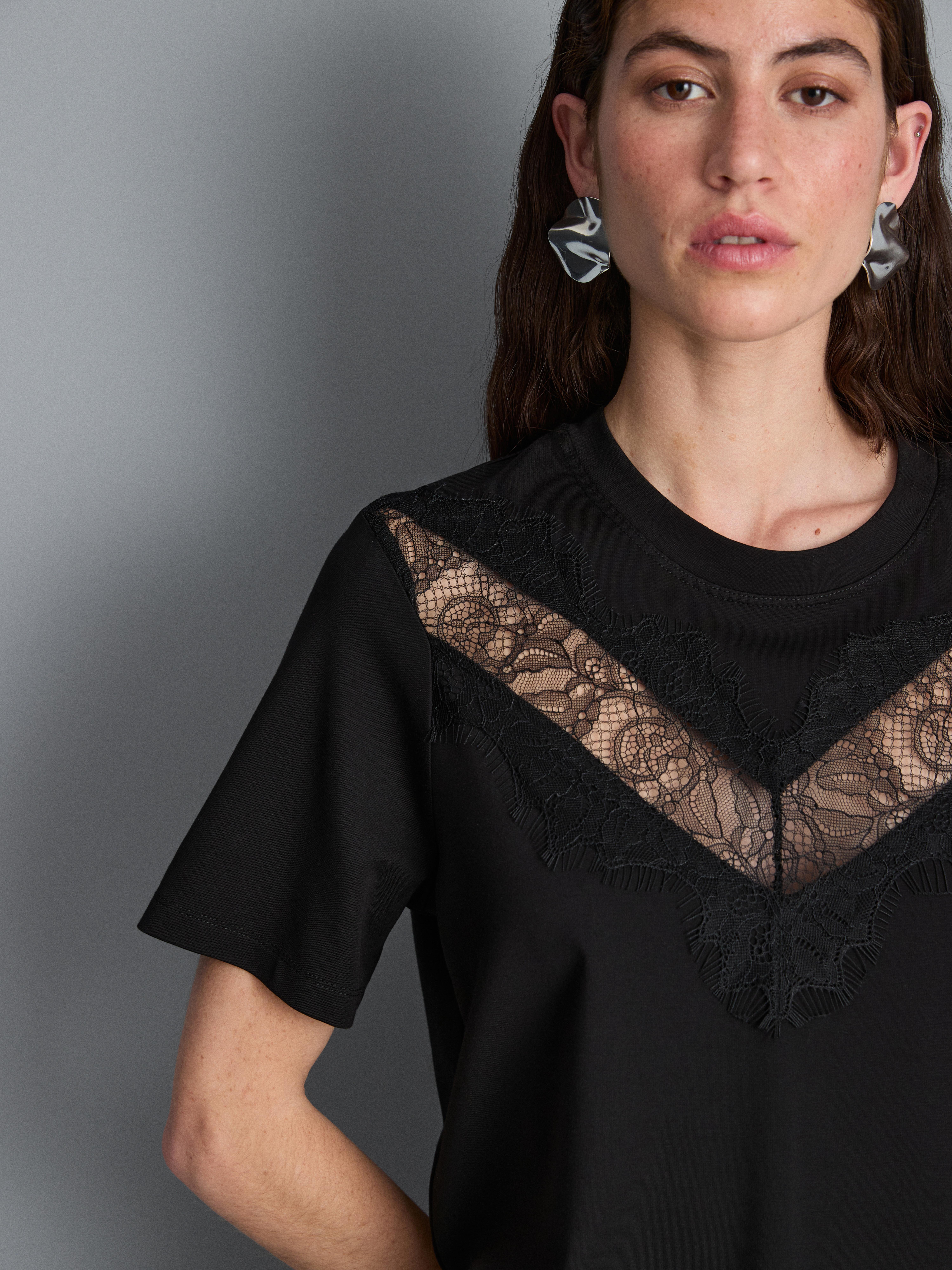 【極美品】machatt lace long Tshirtブラック Women's Black Lace Insert T-Shirt | Primark