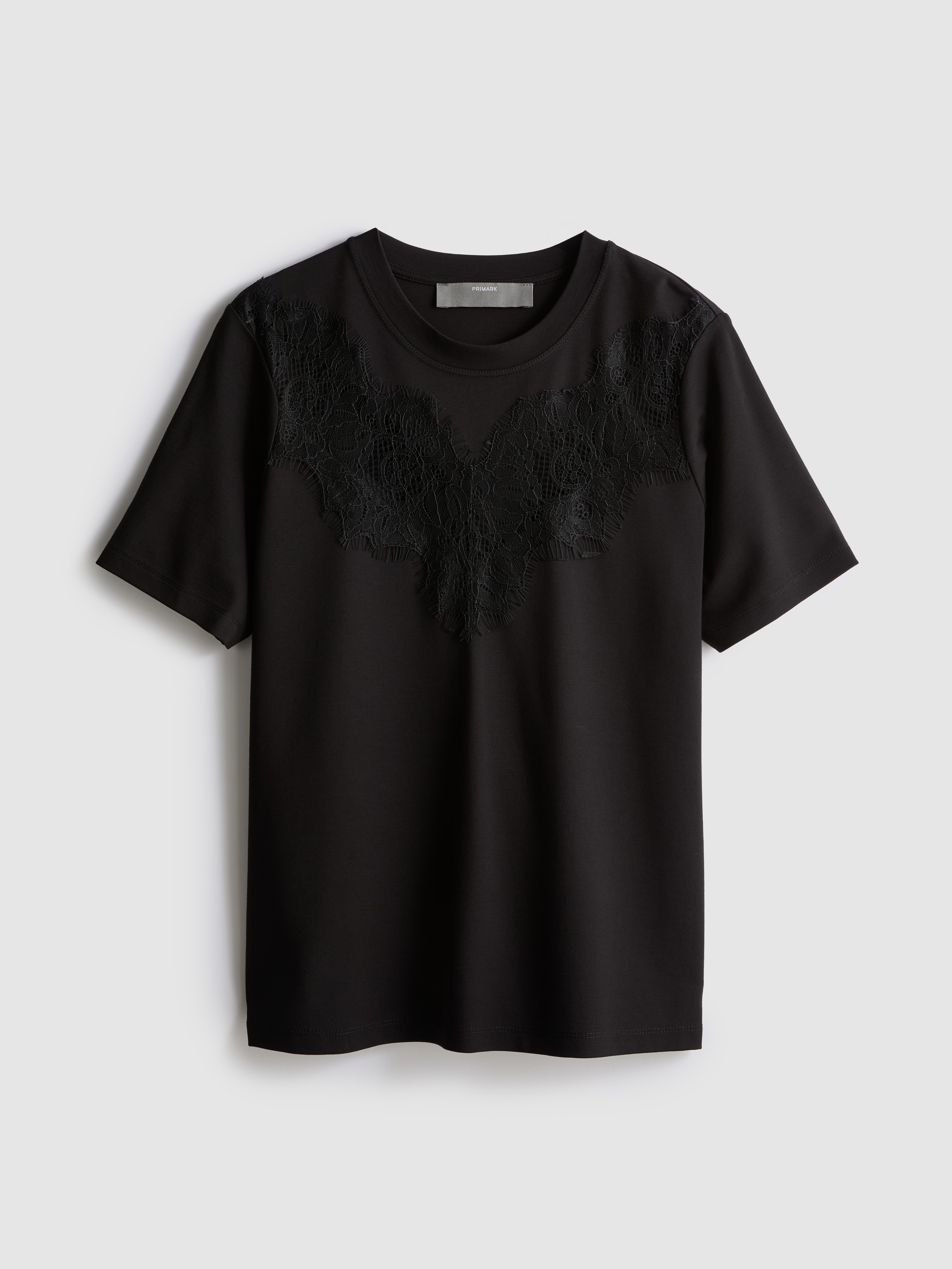 Women's Black Lace Insert T-Shirt | Primark