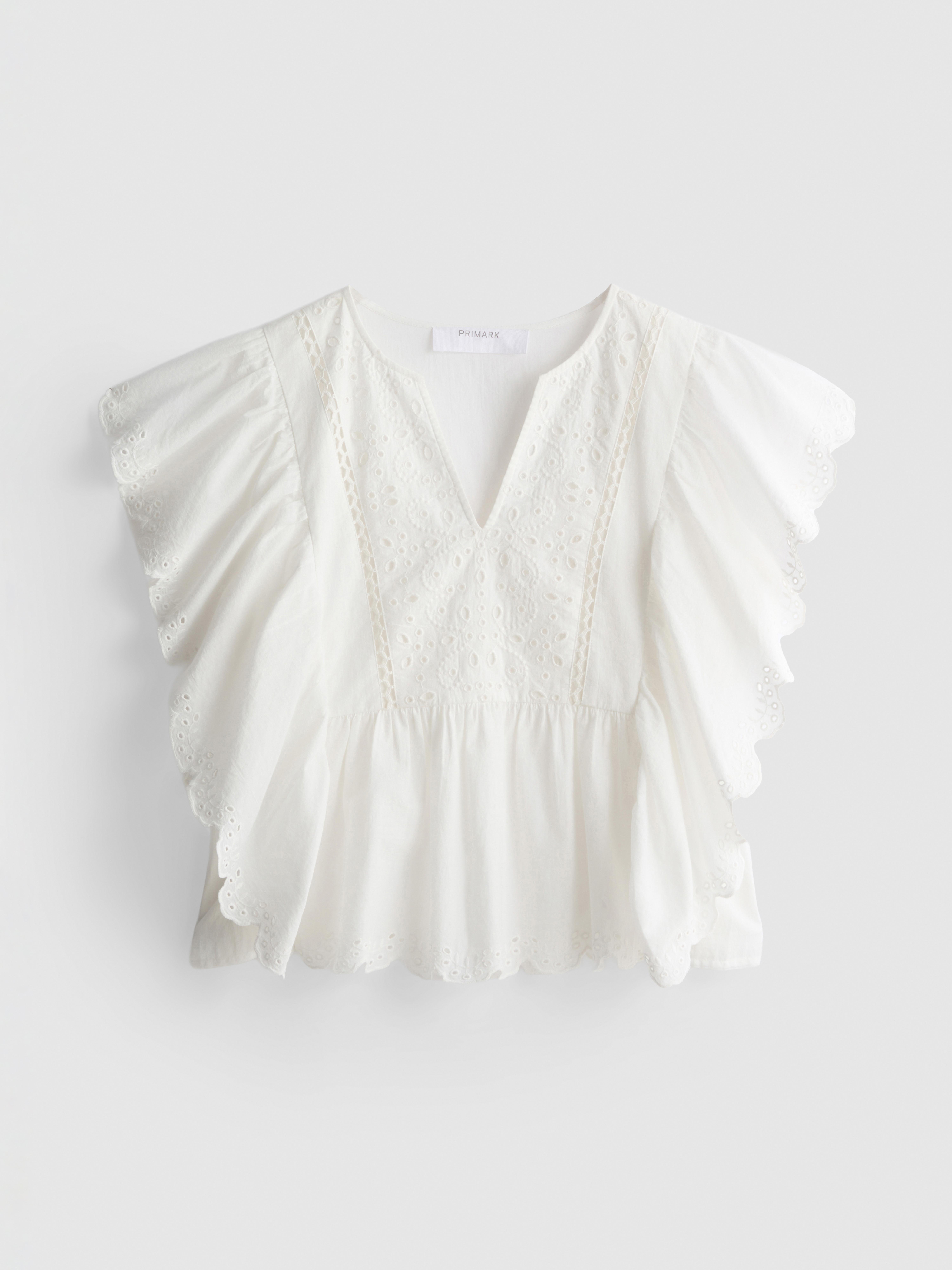 Cotton Embroidered Scalloped Sleeve Top