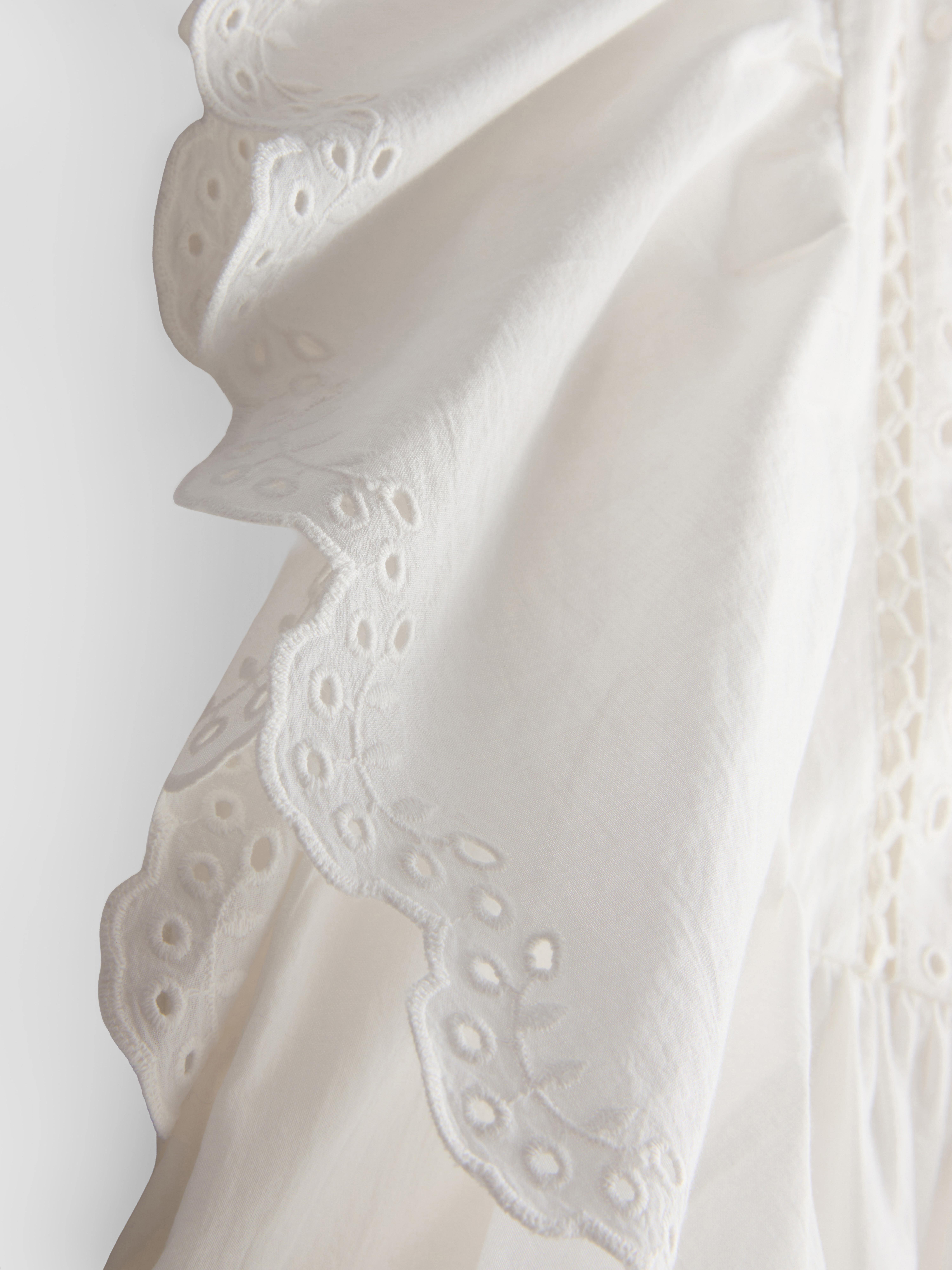 Cotton Embroidered Scalloped Sleeve Top