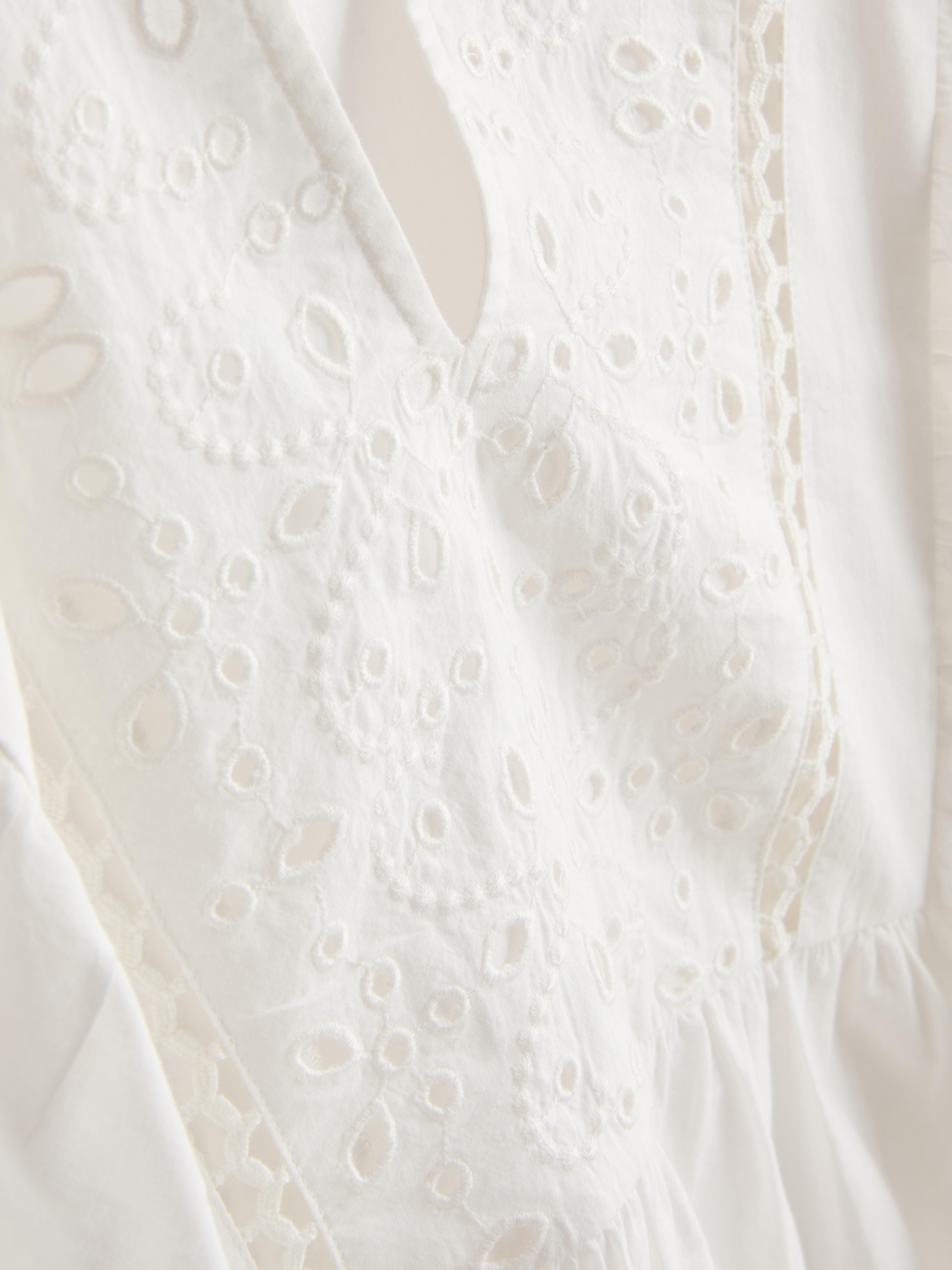 Cotton Embroidered Scalloped Sleeve Top