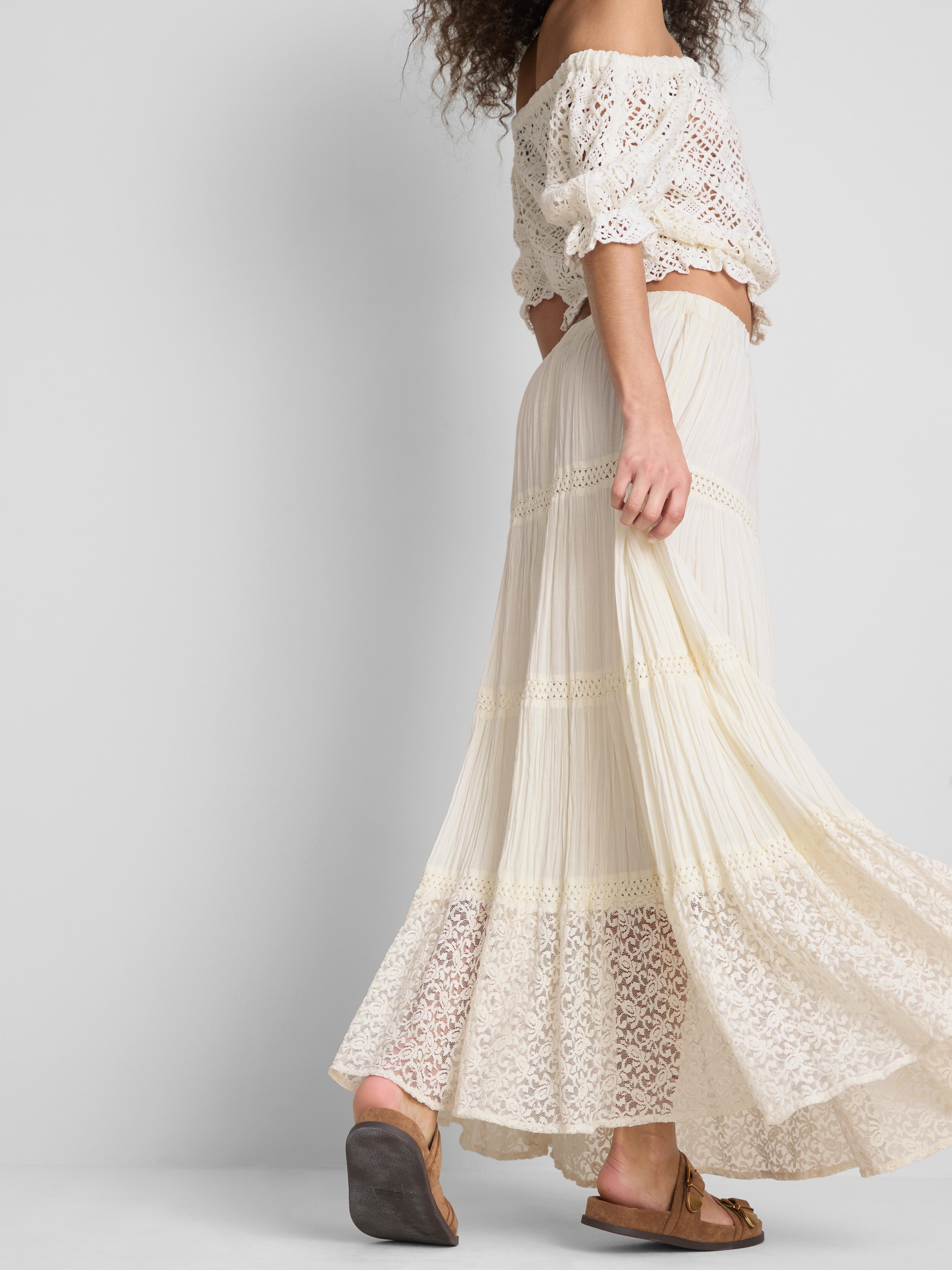 Paula Echevarría Tiered Crinkle Lace Midi Skirt