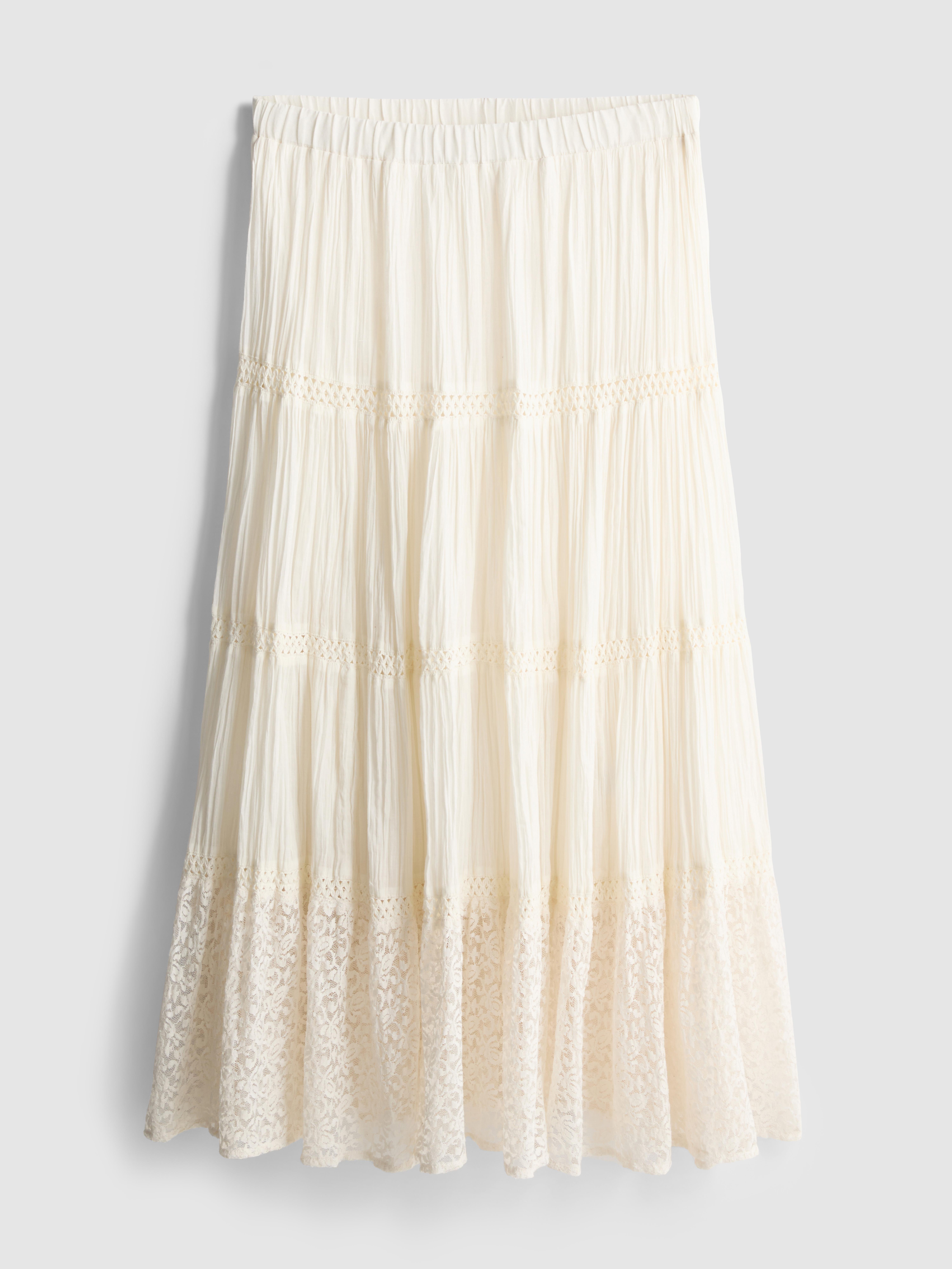 Paula Echevarría Tiered Crinkle Lace Midi Skirt