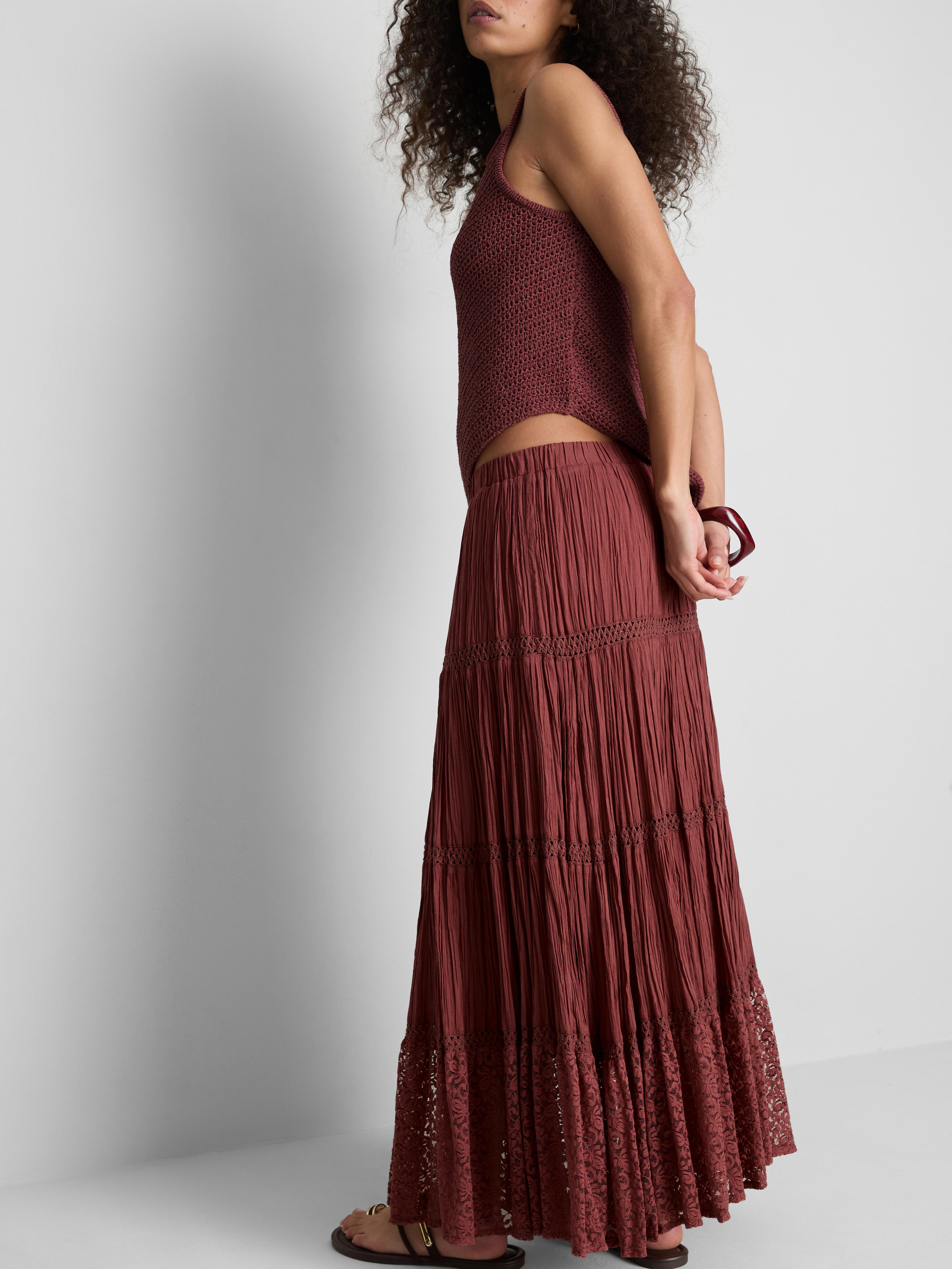 Paula Echevarría Tiered Crinkle Lace Midi Skirt