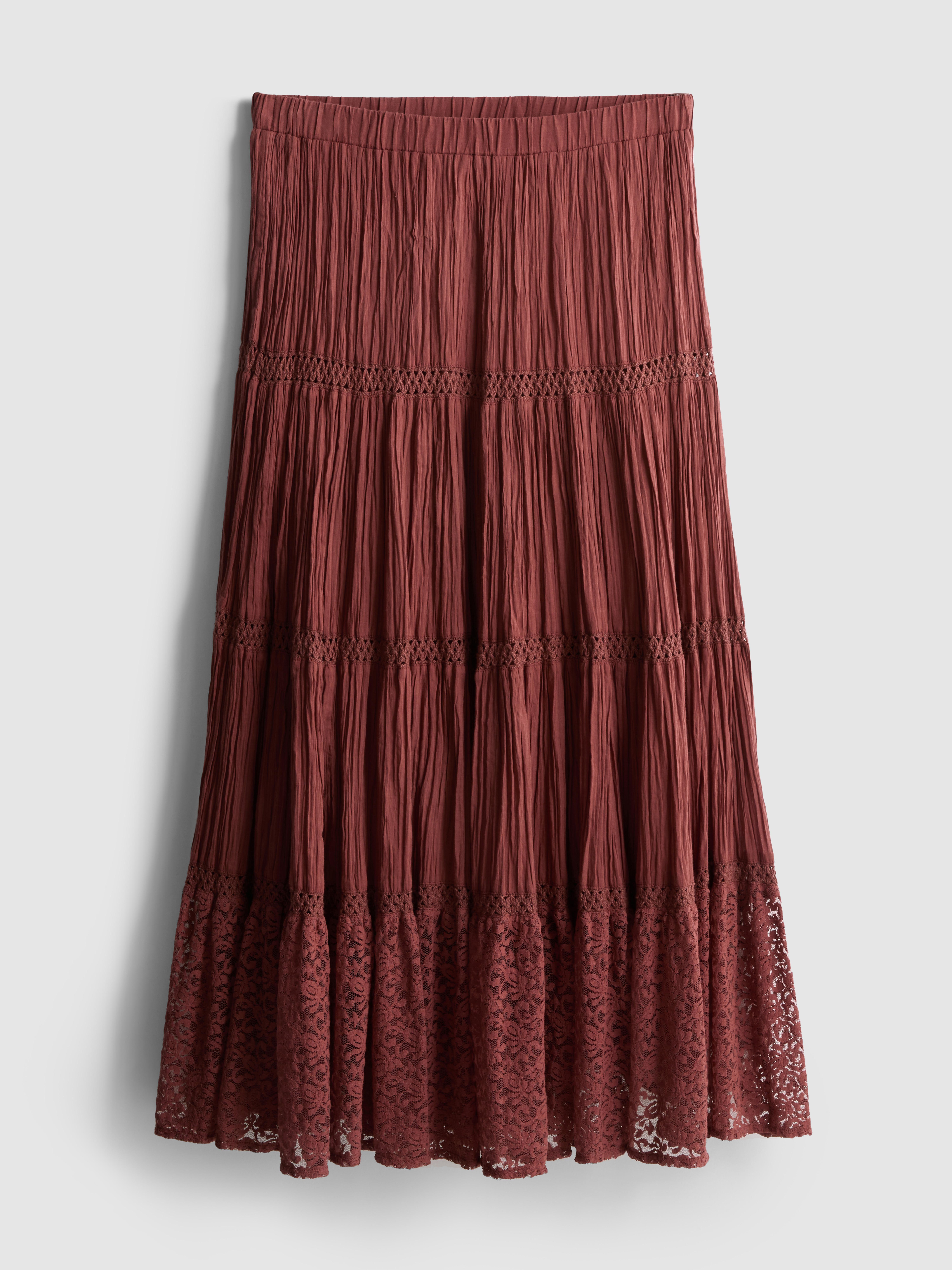 Paula Echevarría Tiered Crinkle Lace Midi Skirt