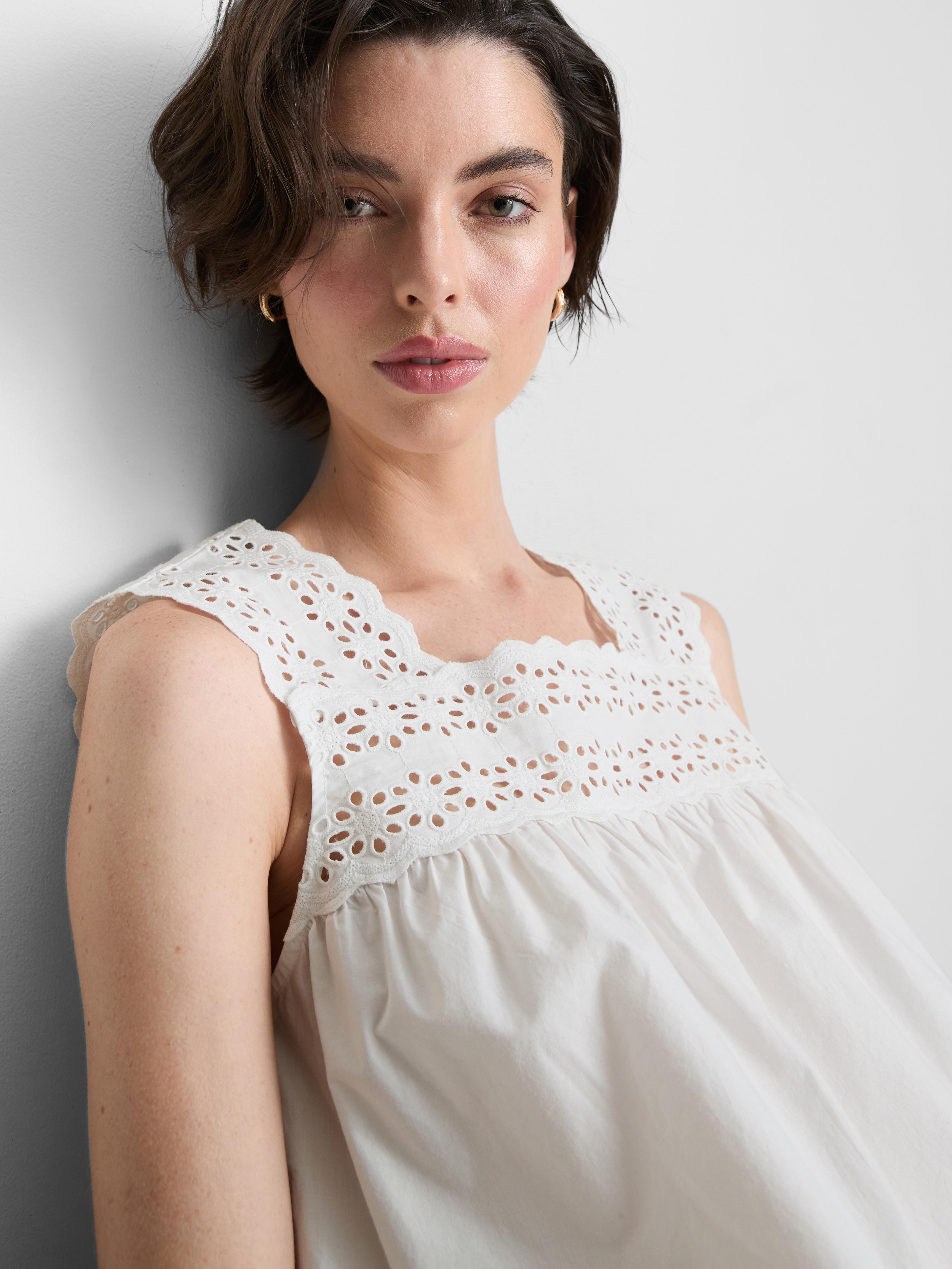 Women's White Broderie Insert Tank Top | Primark