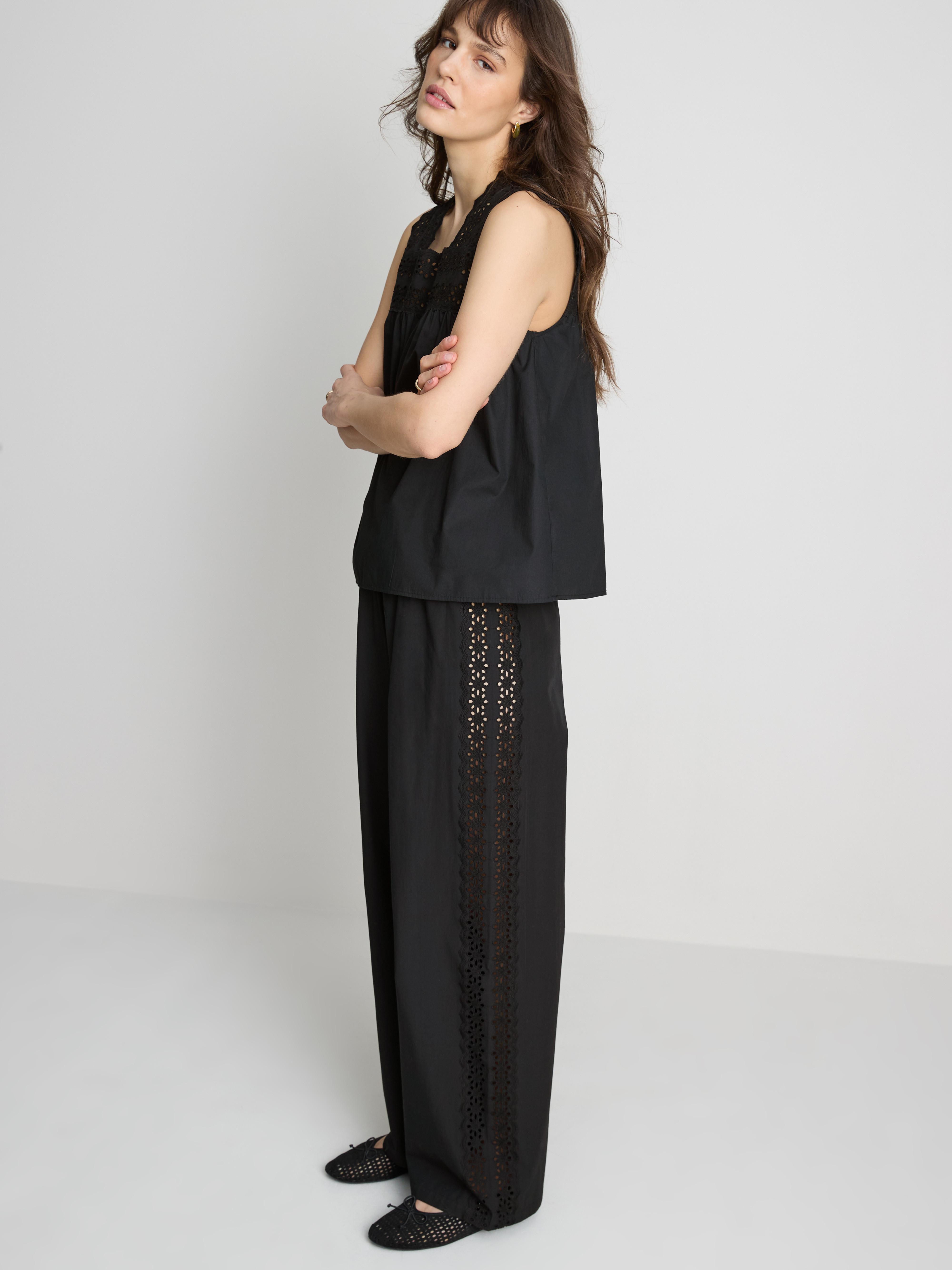 Women's Black Broderie Insert Tank Top | Primark
