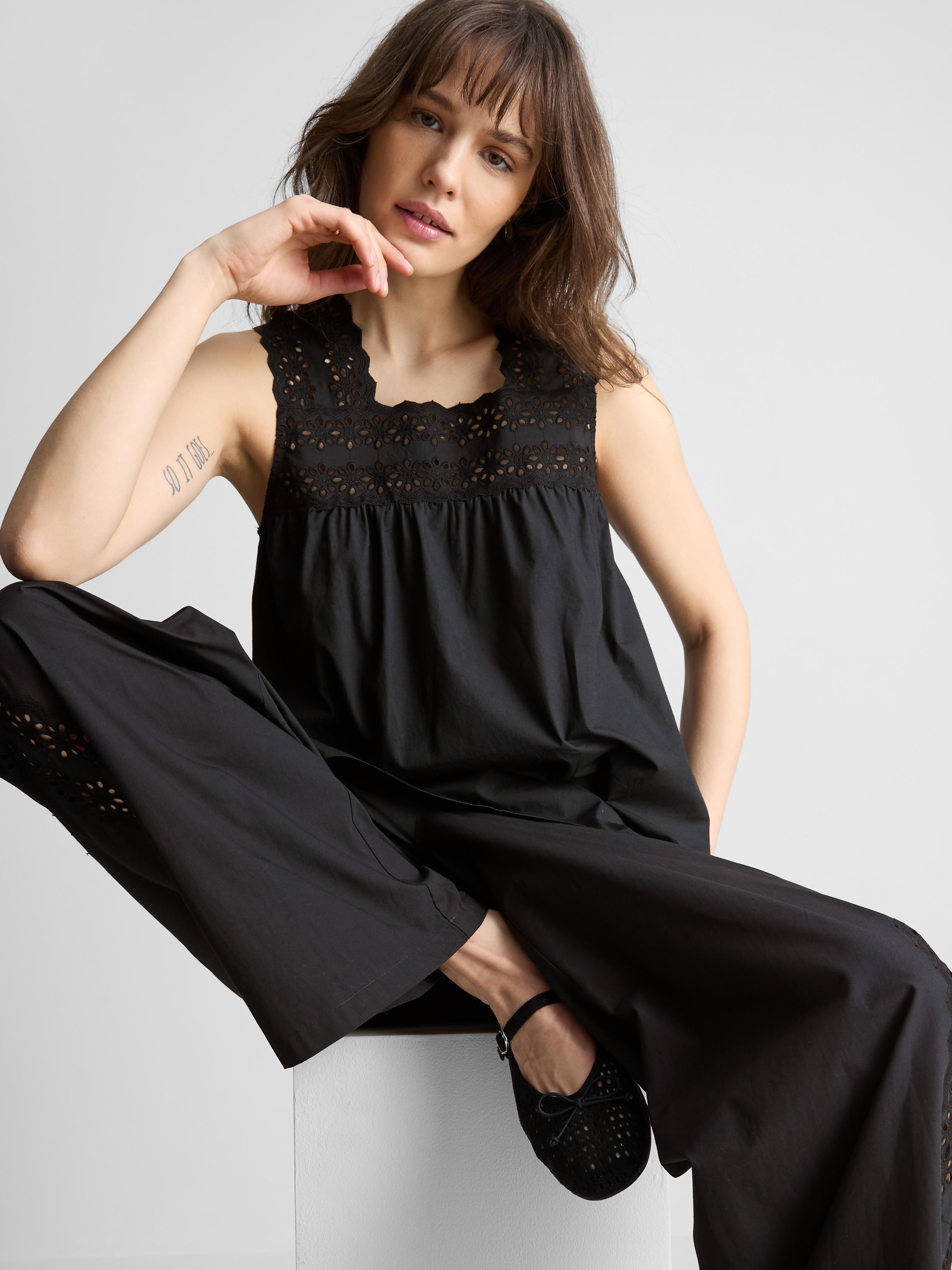 Women's Black Broderie Insert Tank Top | Primark