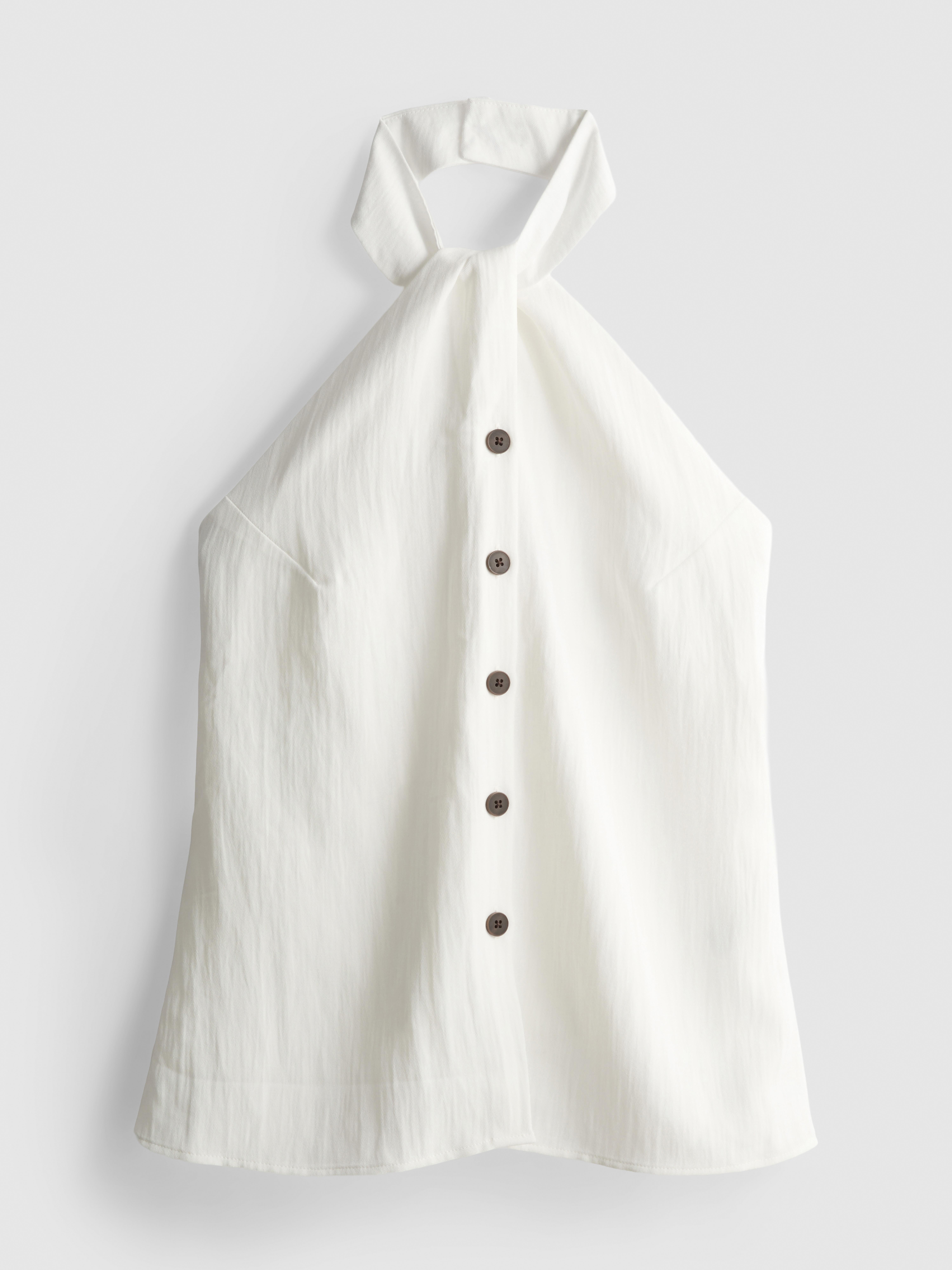 Top strutturato con scollo all'americana e bottoni