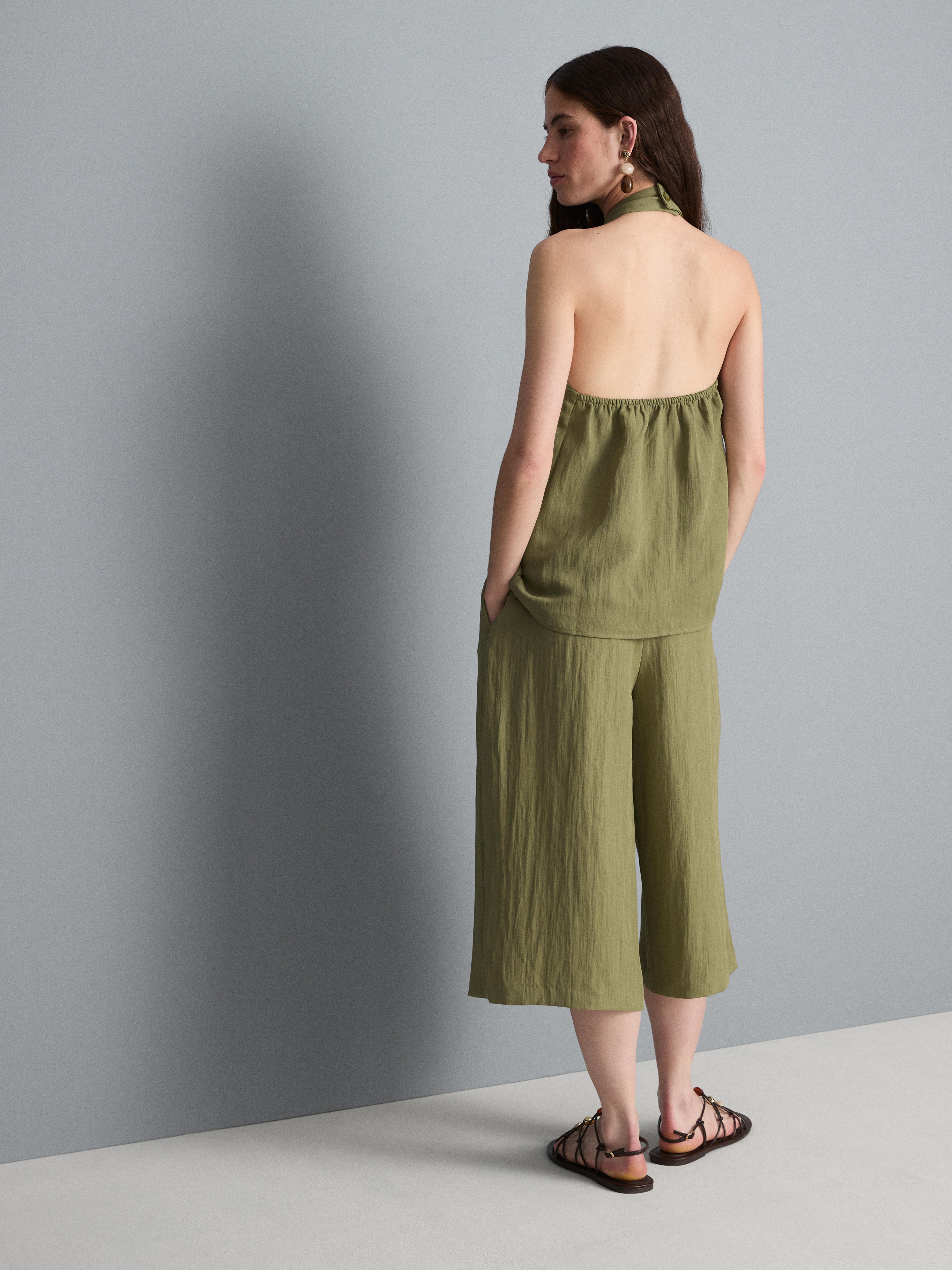 Textured Button Through Halterneck Top