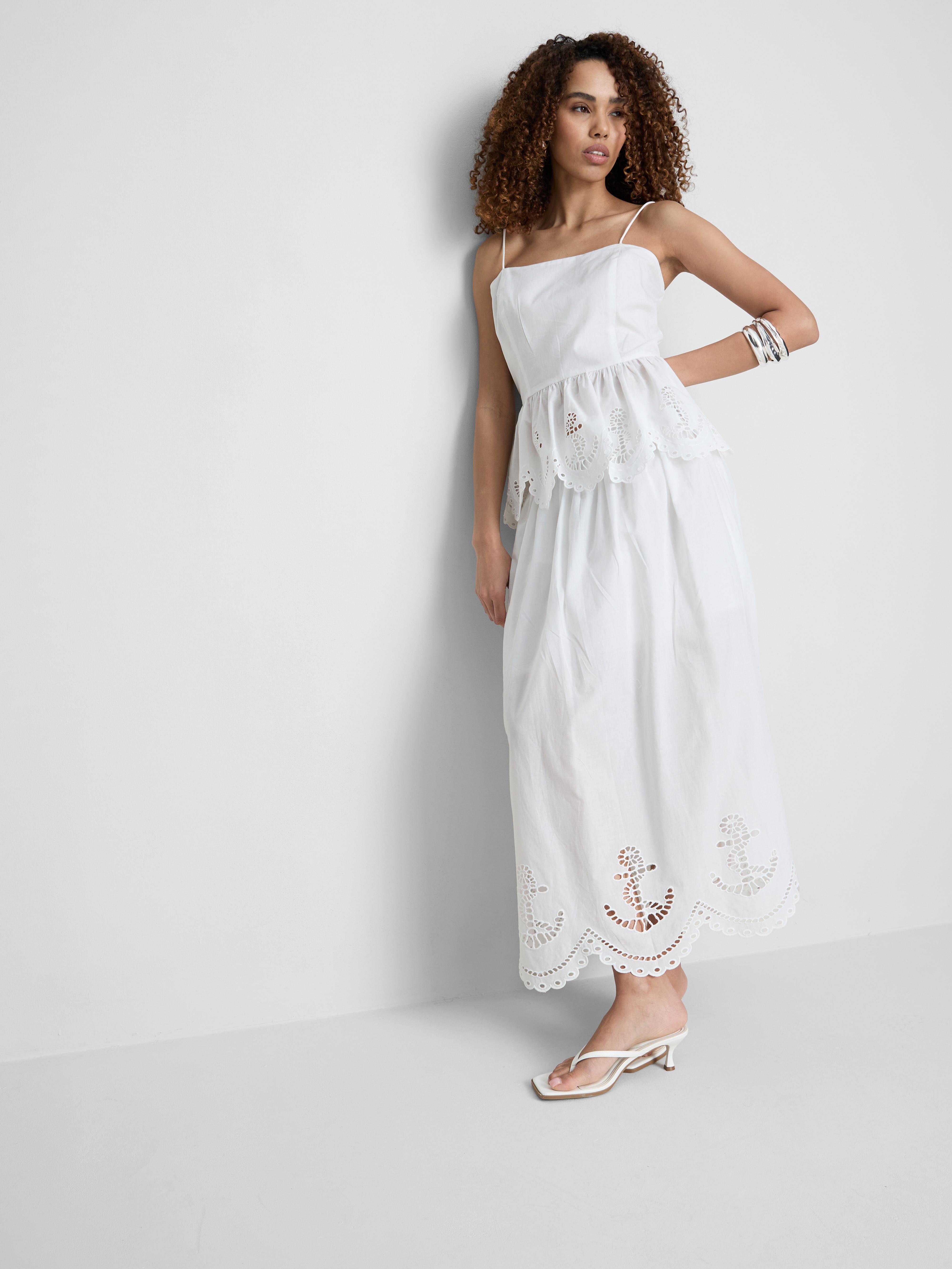 Cotton Embroidered Peplum Hem Cami Top