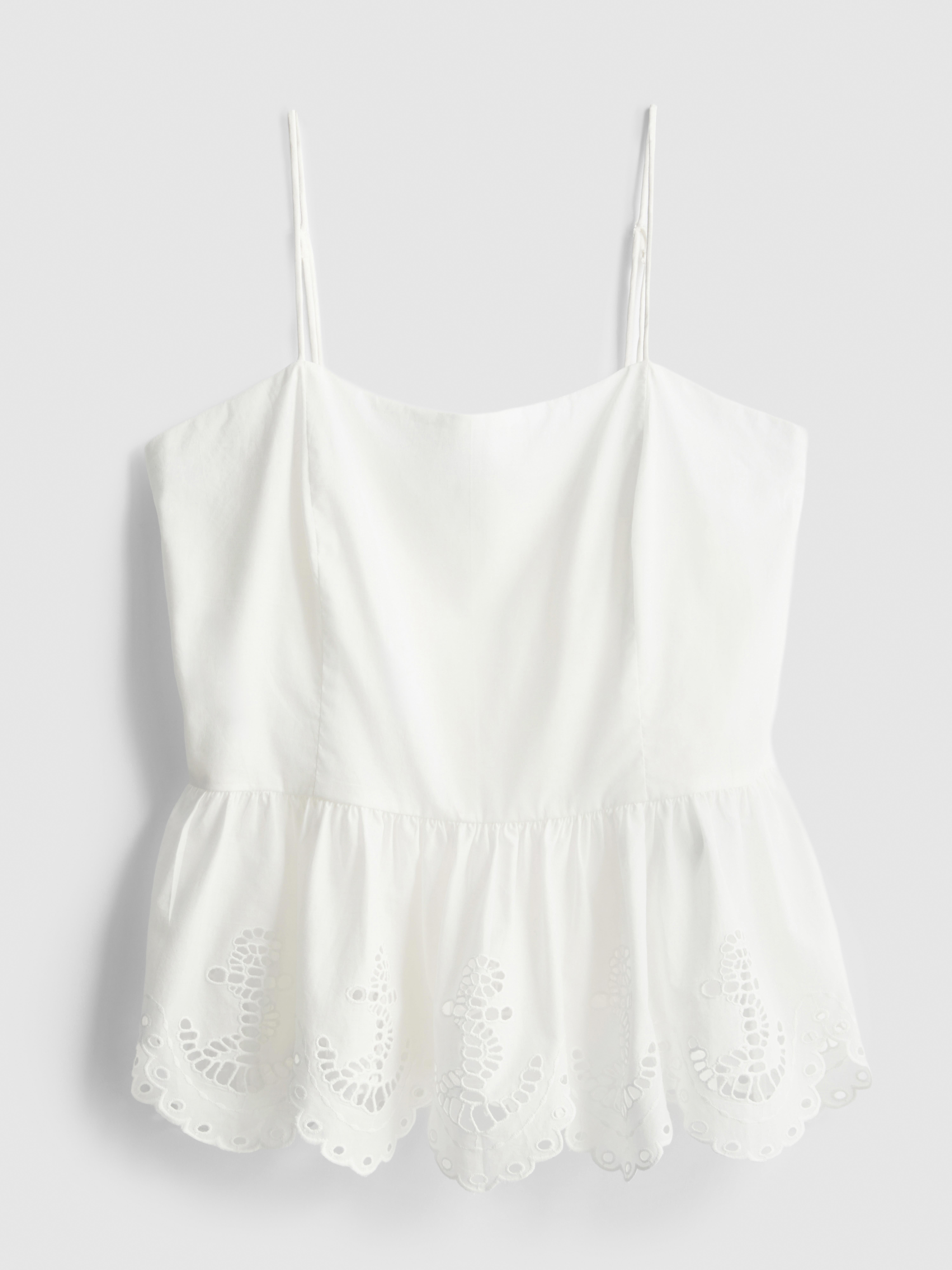 Cotton Embroidered Peplum Hem Cami Top