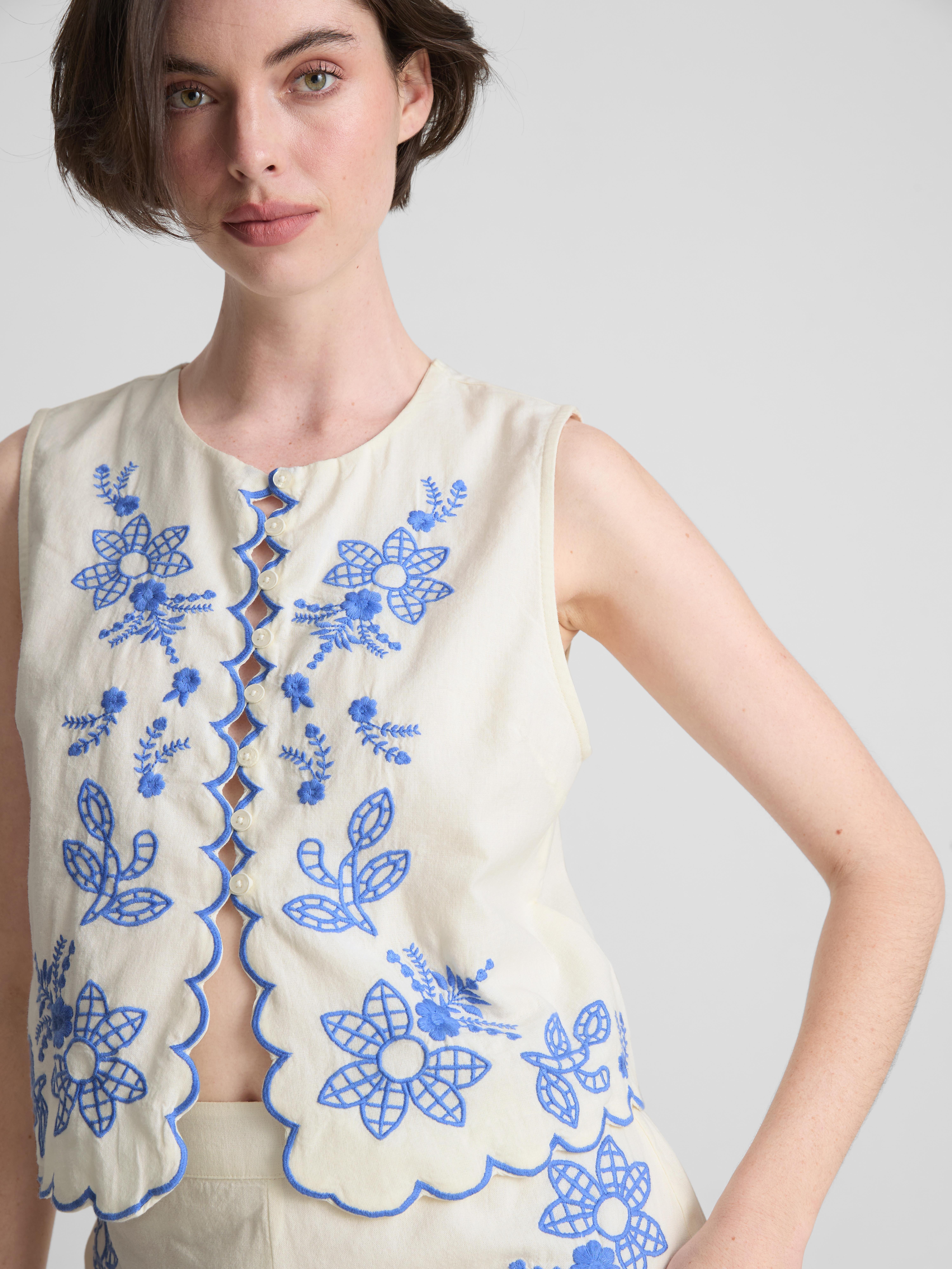 Cotton Floral Embroidered Waistcoat