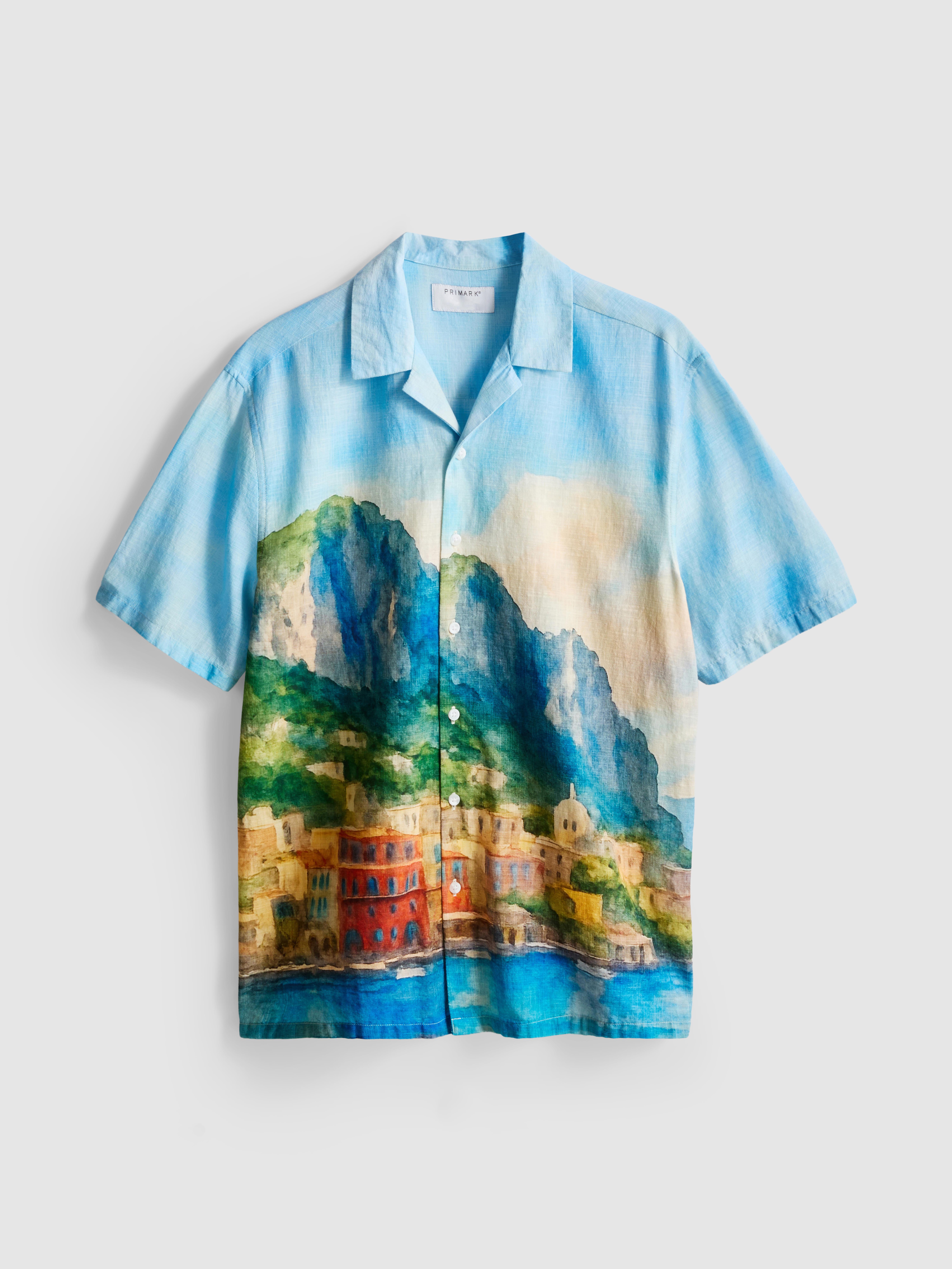 Camicia con colletto a rever e stampa panorama