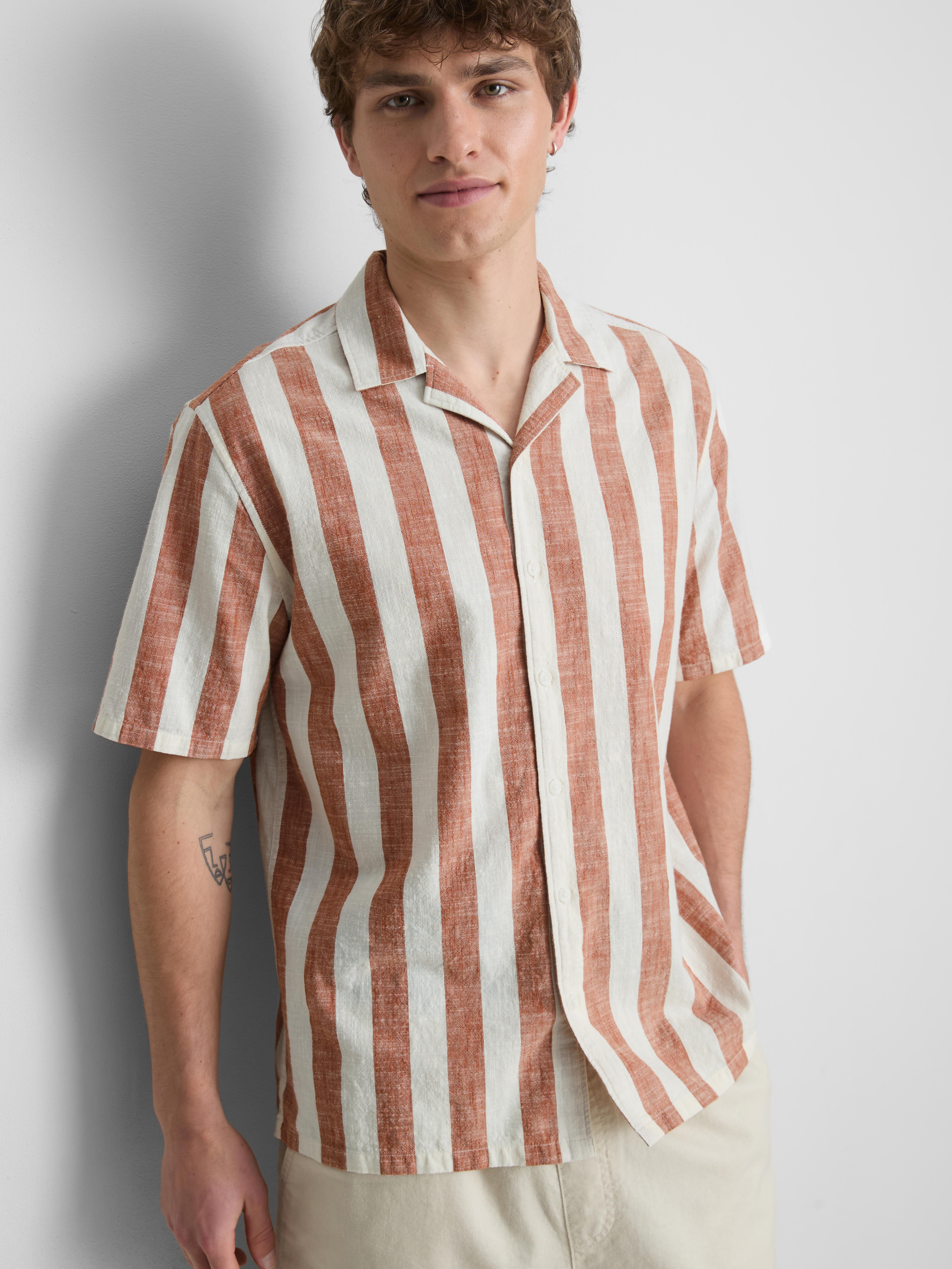Men's Red Striped Revere Collar Shirt | Primark