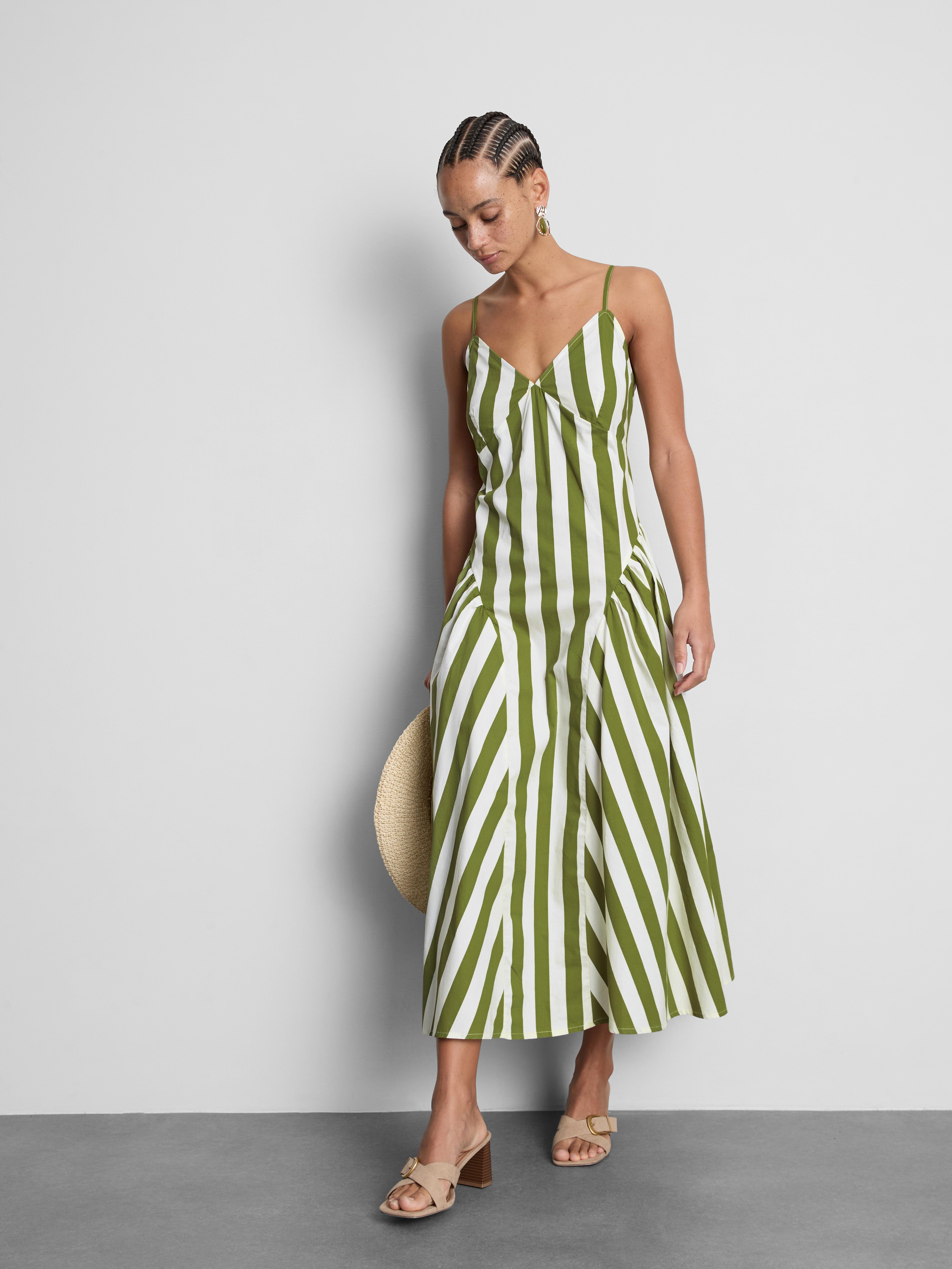 Robe corset mi-longue en coton à bretelles Vert
