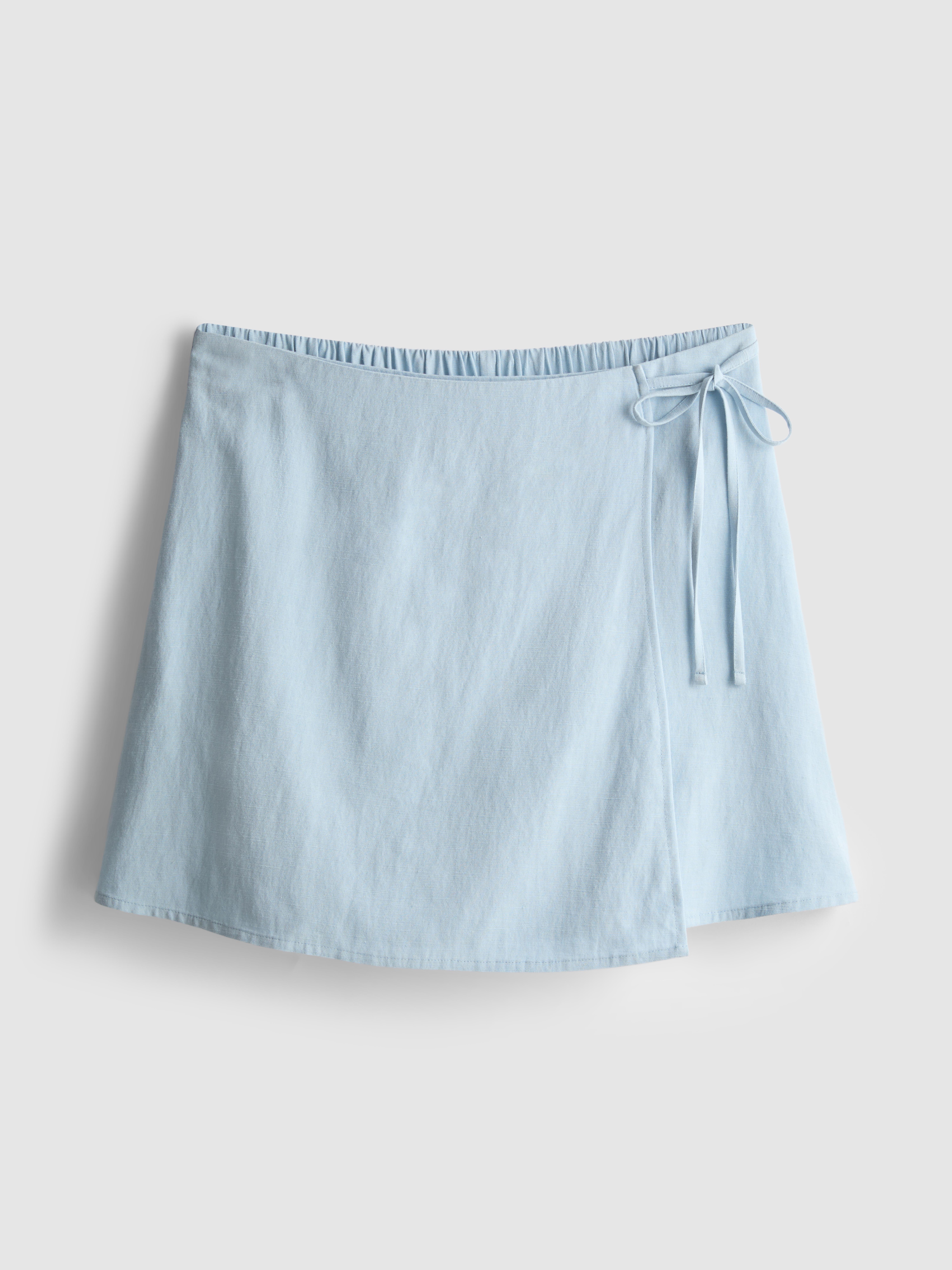 Mini jupe-short en mélange de lin à nouer