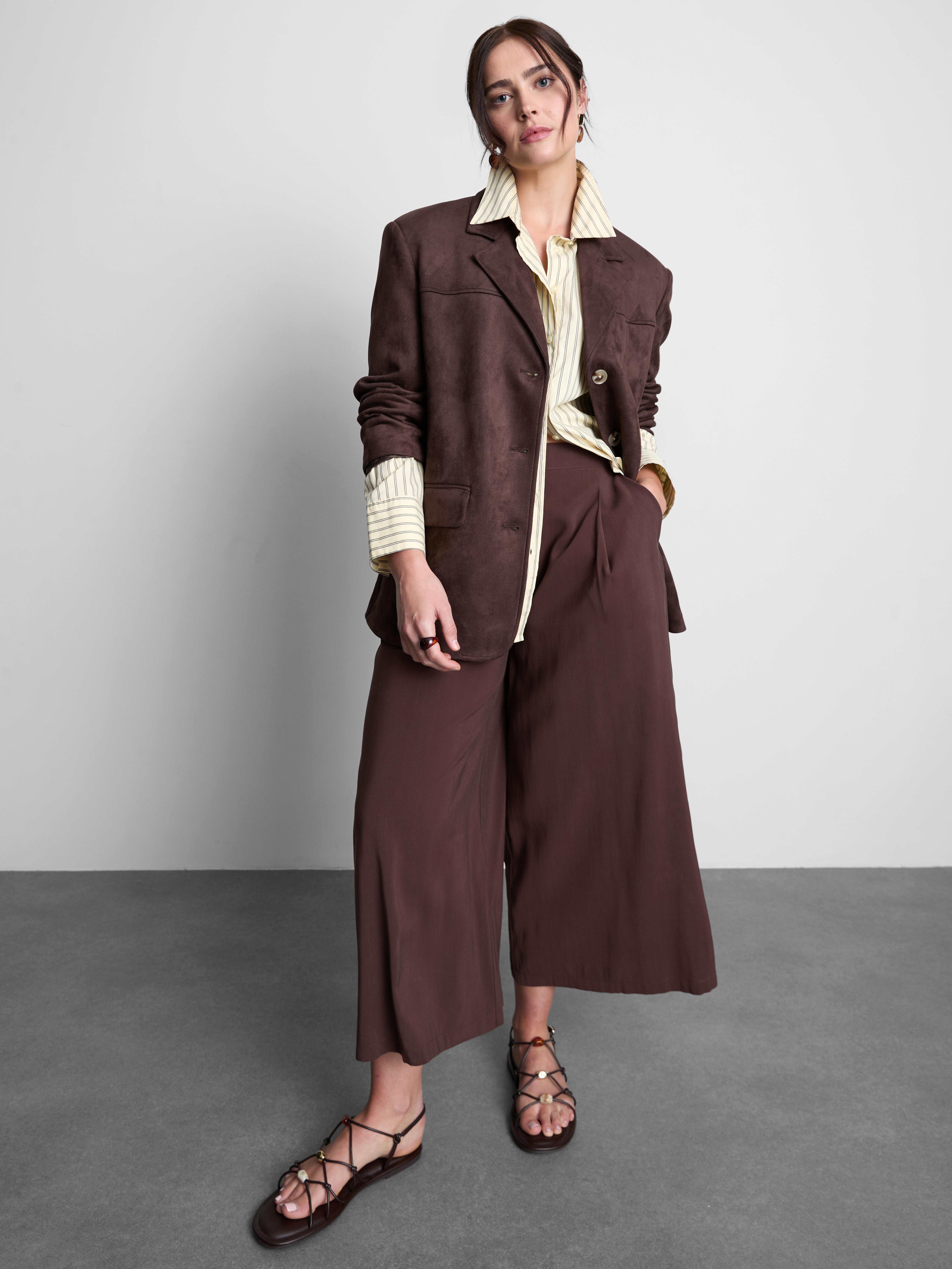 Mid-Rise Wide Leg Culotte Trousers Chocolate