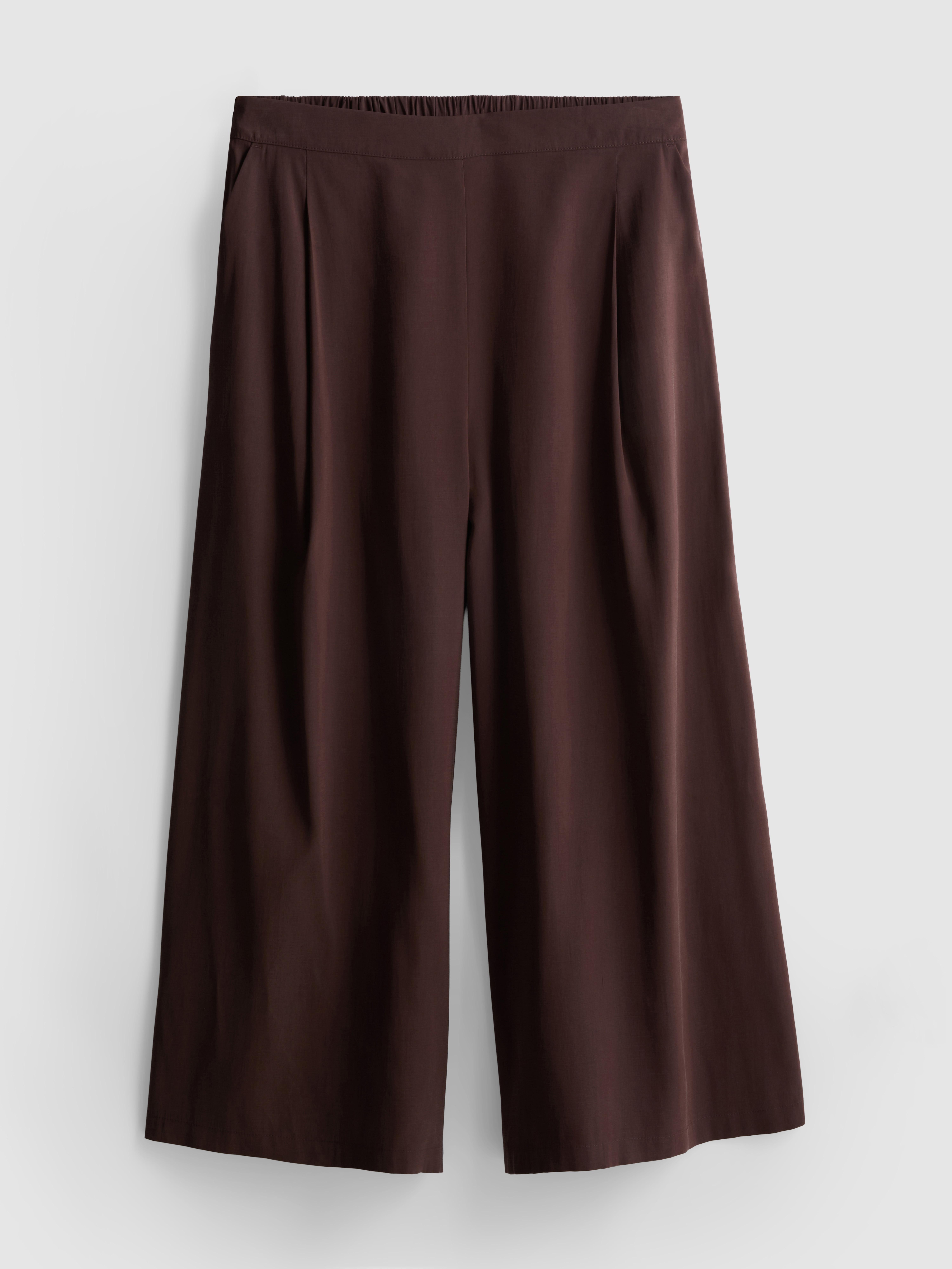 Calças culotte corte largo cintura média