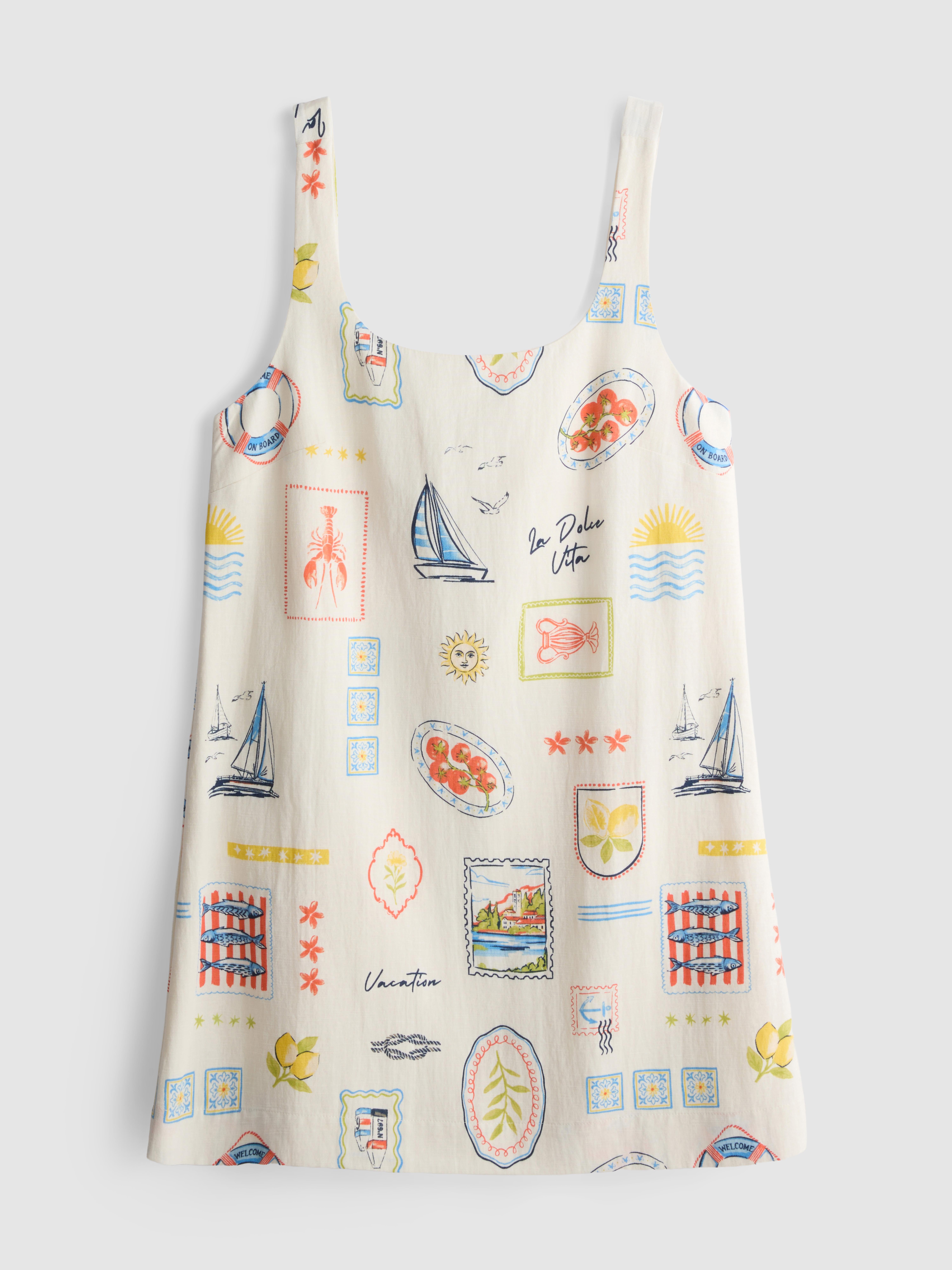 Cotton Blend Printed Mini Shift Dress