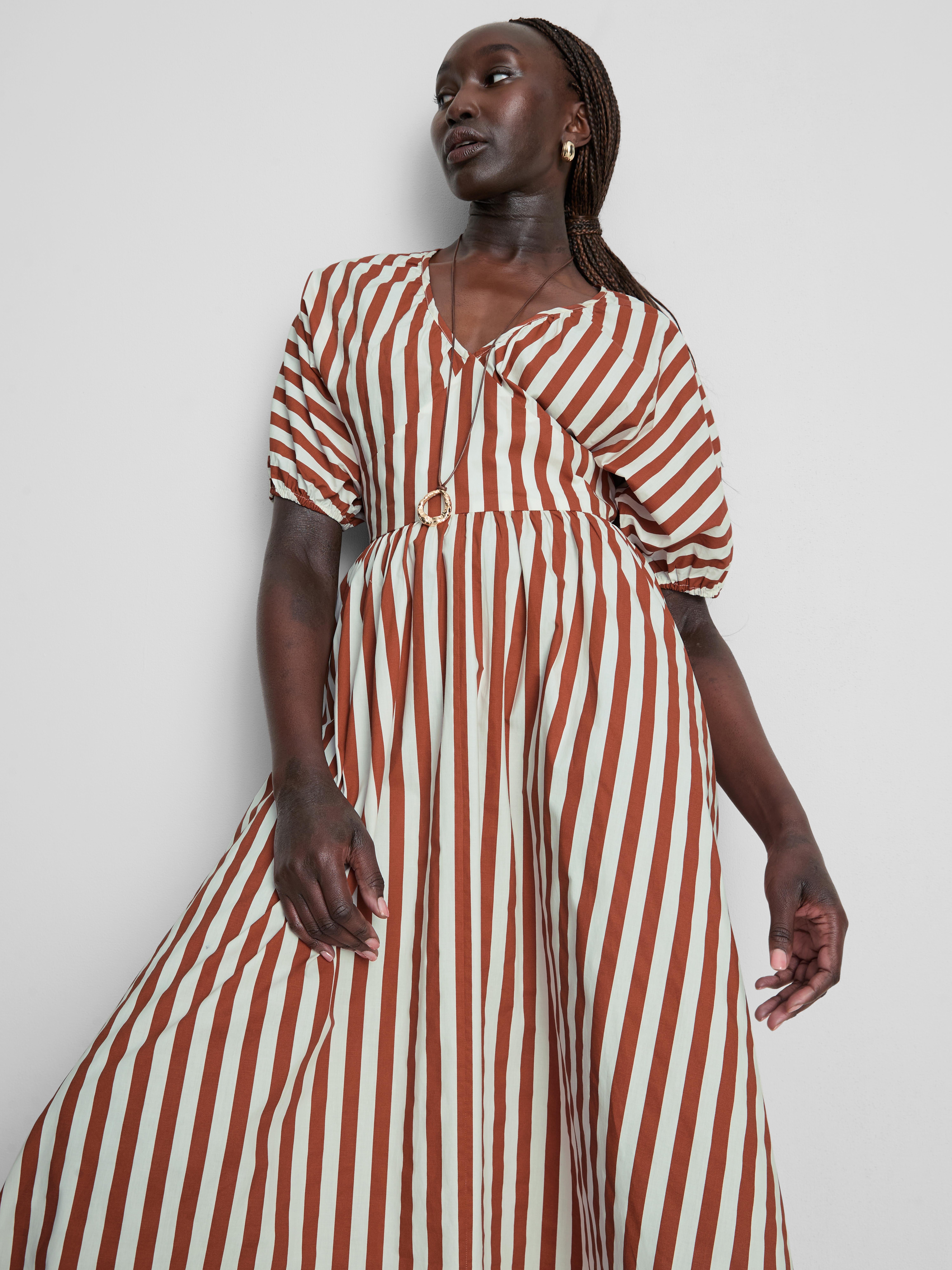 Womens Dark Orange Cotton Striped Midaxi Smock Dress | Primark