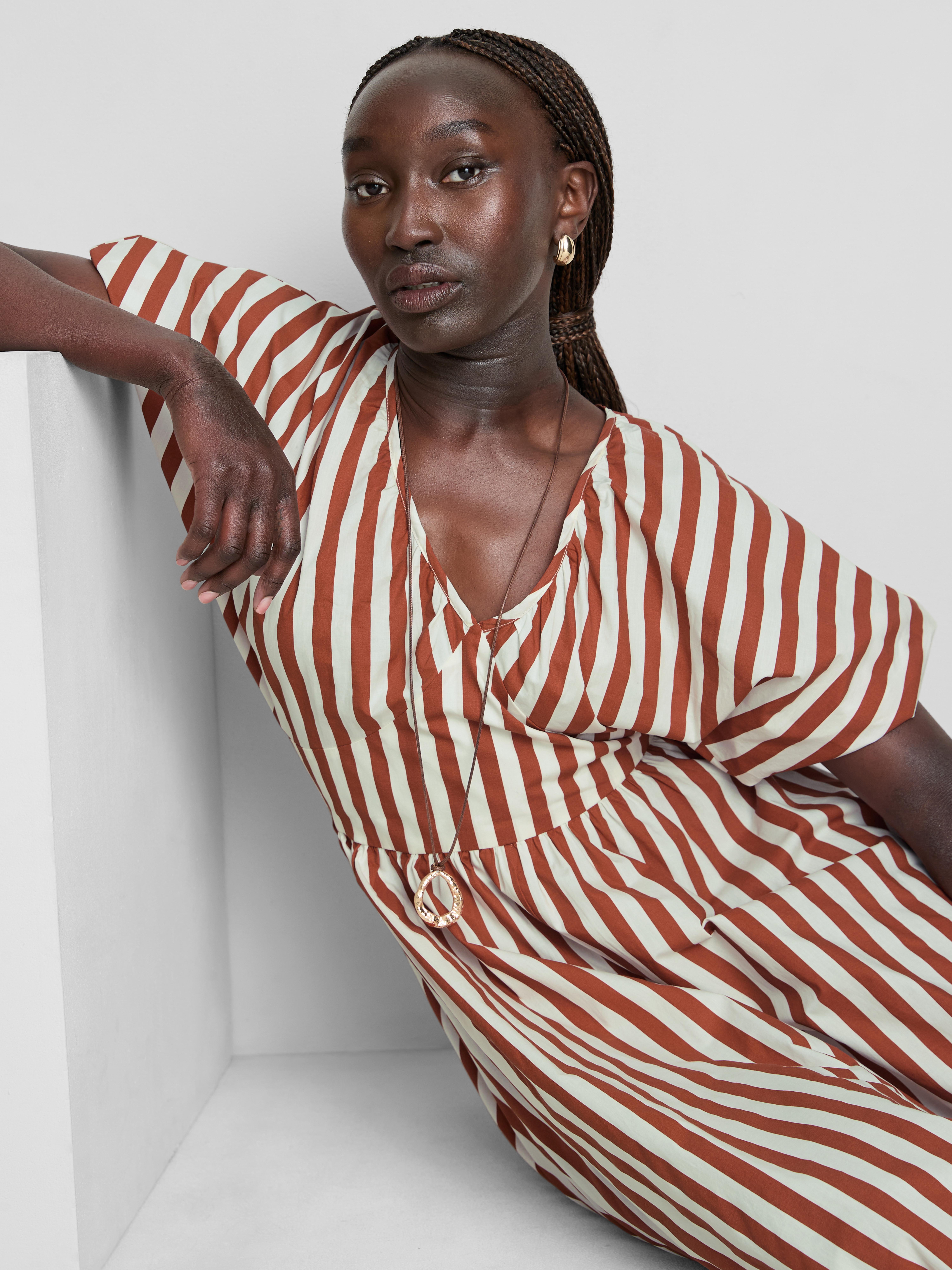 Cotton Striped Midaxi Smock Dress