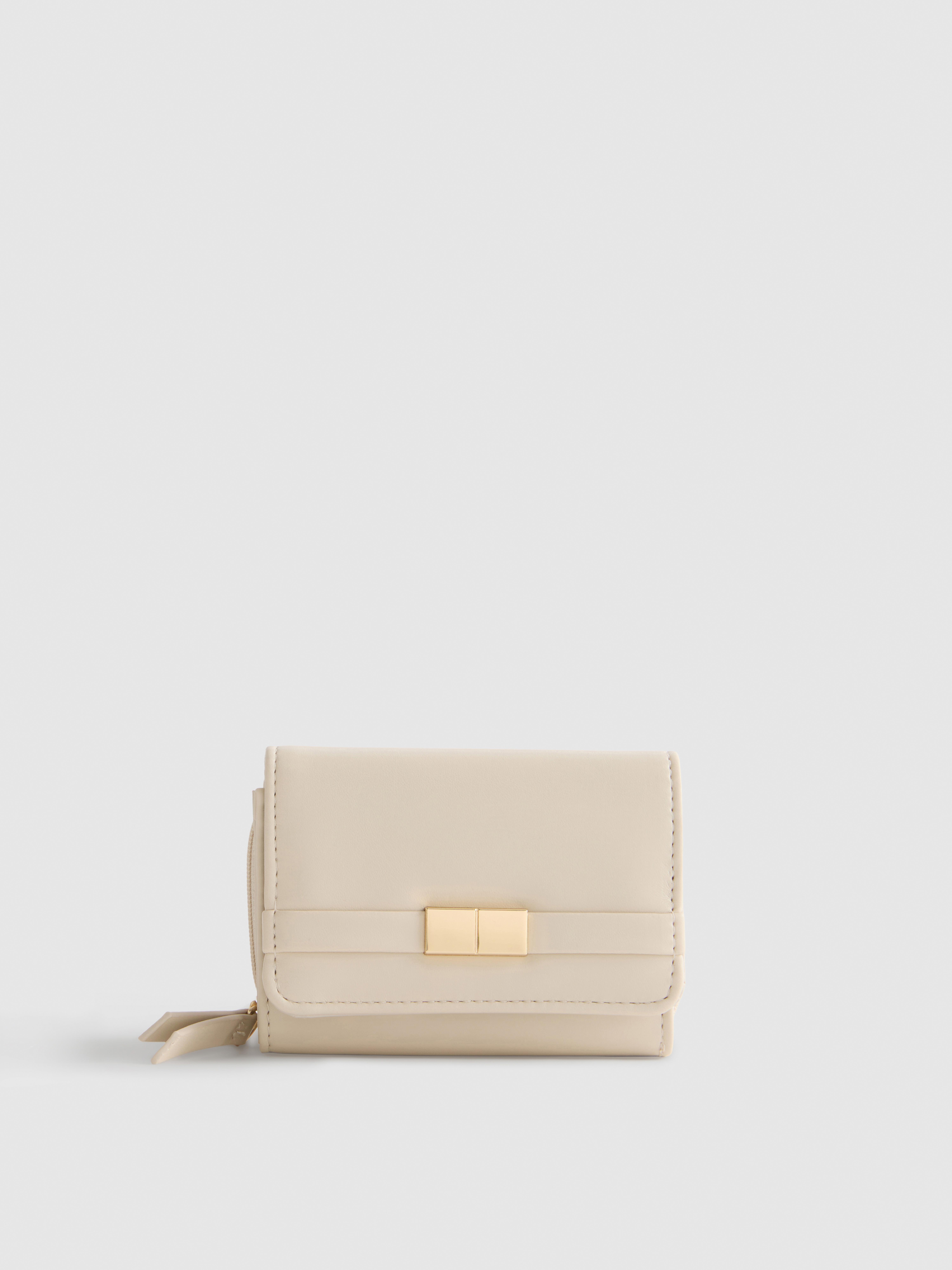 Portemonnee met metallic details en rits Ecru