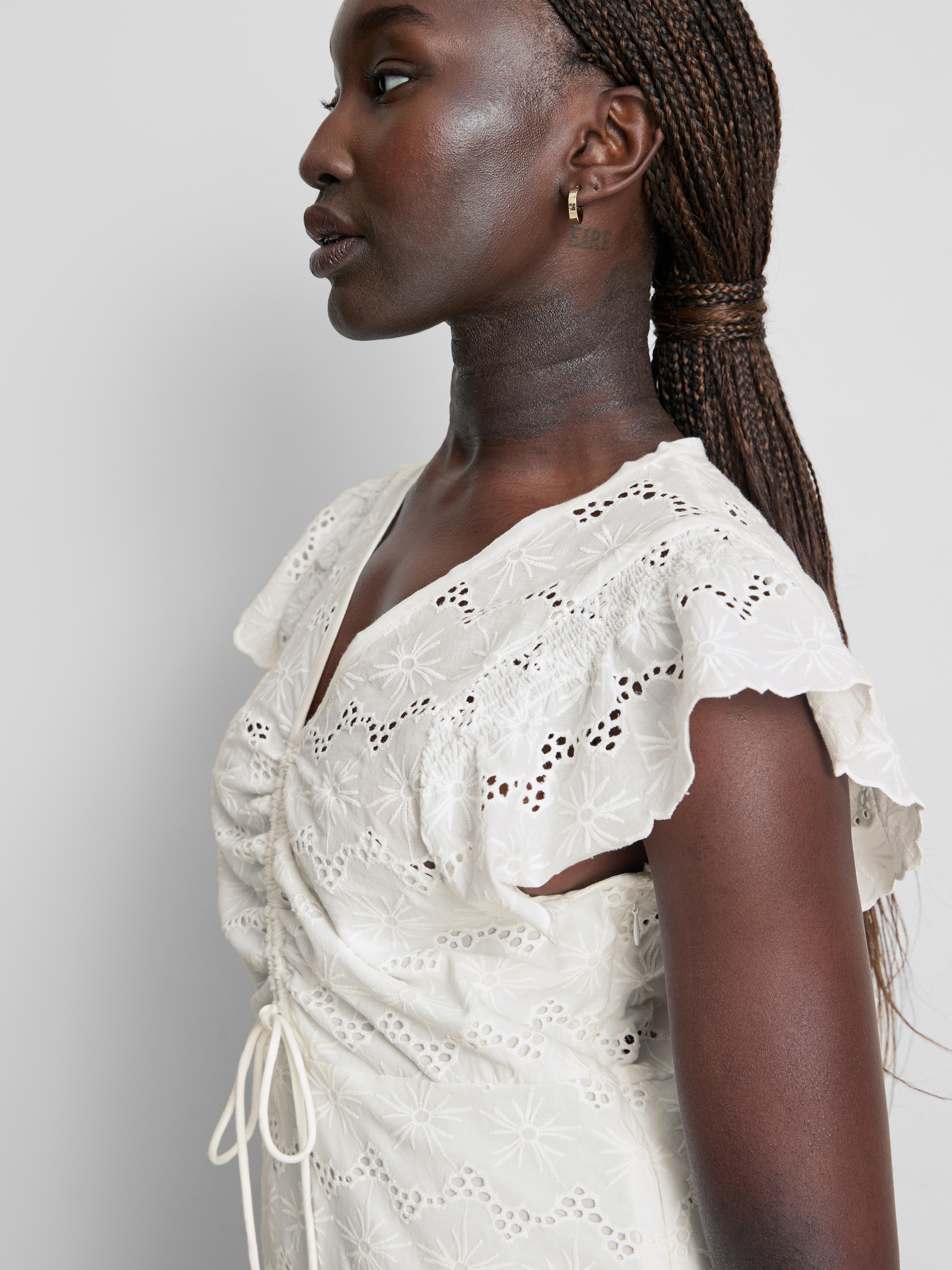 Cotton Broderie Ruched Mini Dress