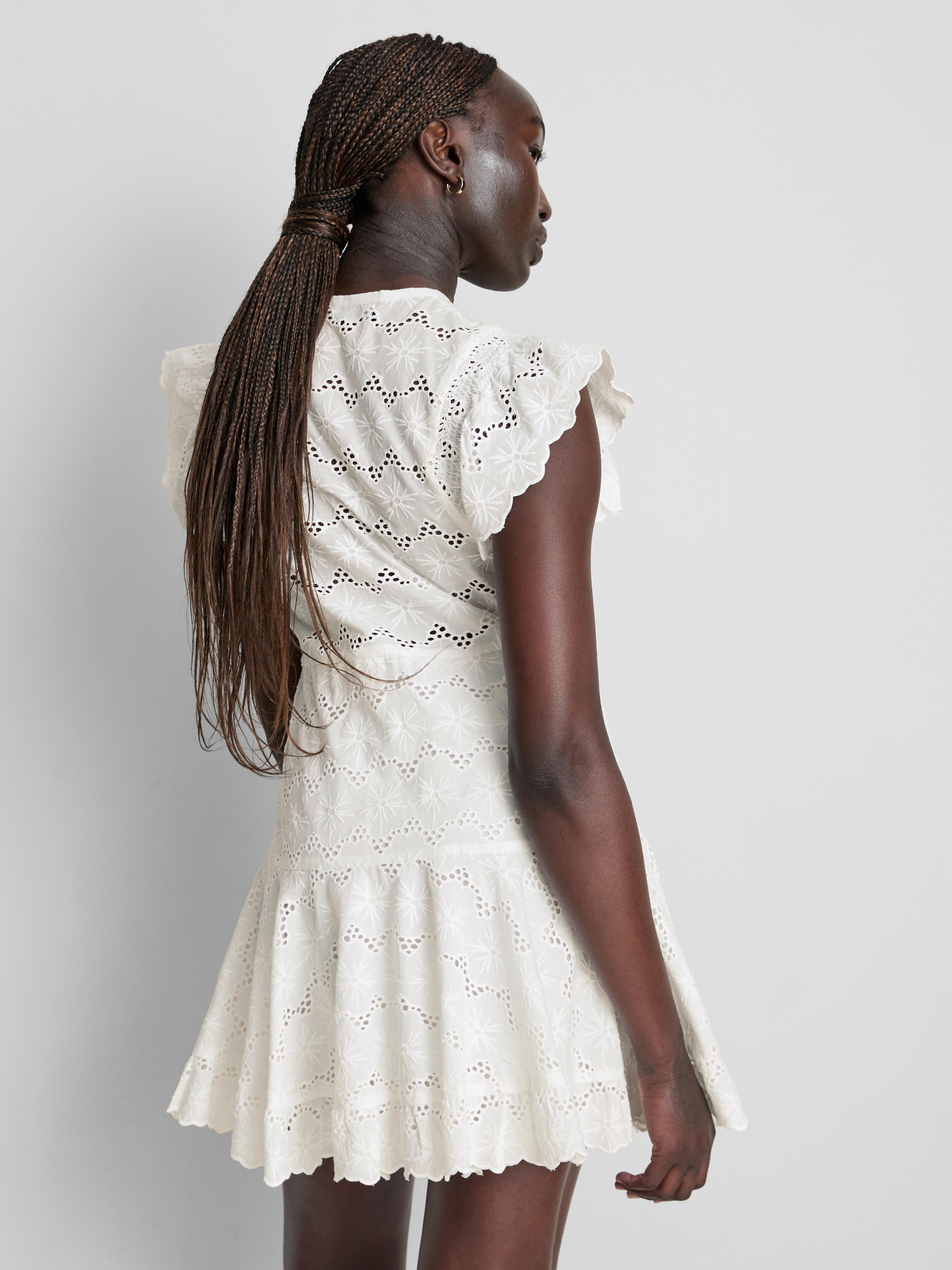 Cotton Broderie Ruched Mini Dress