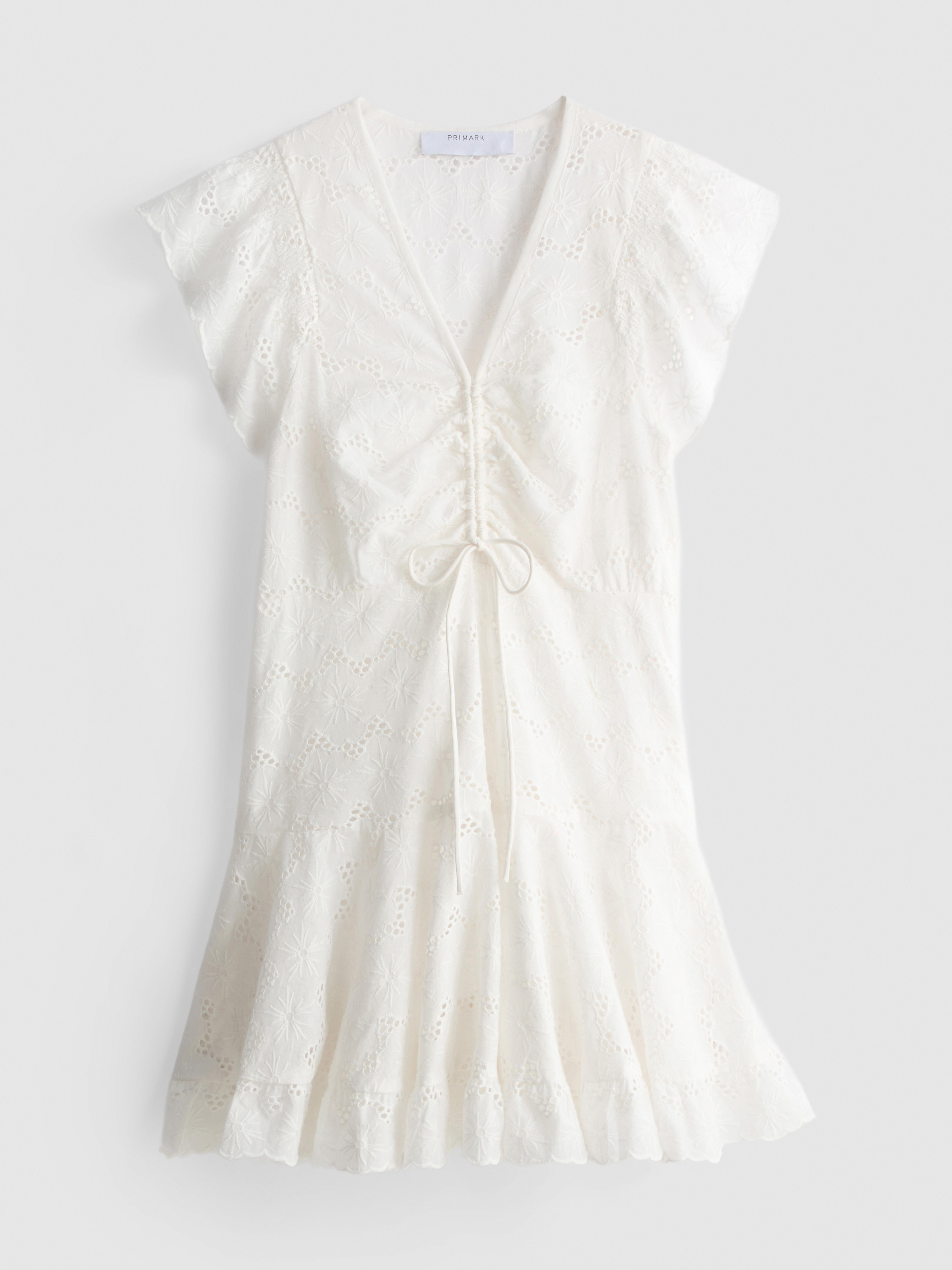 Cotton Broderie Ruched Mini Dress