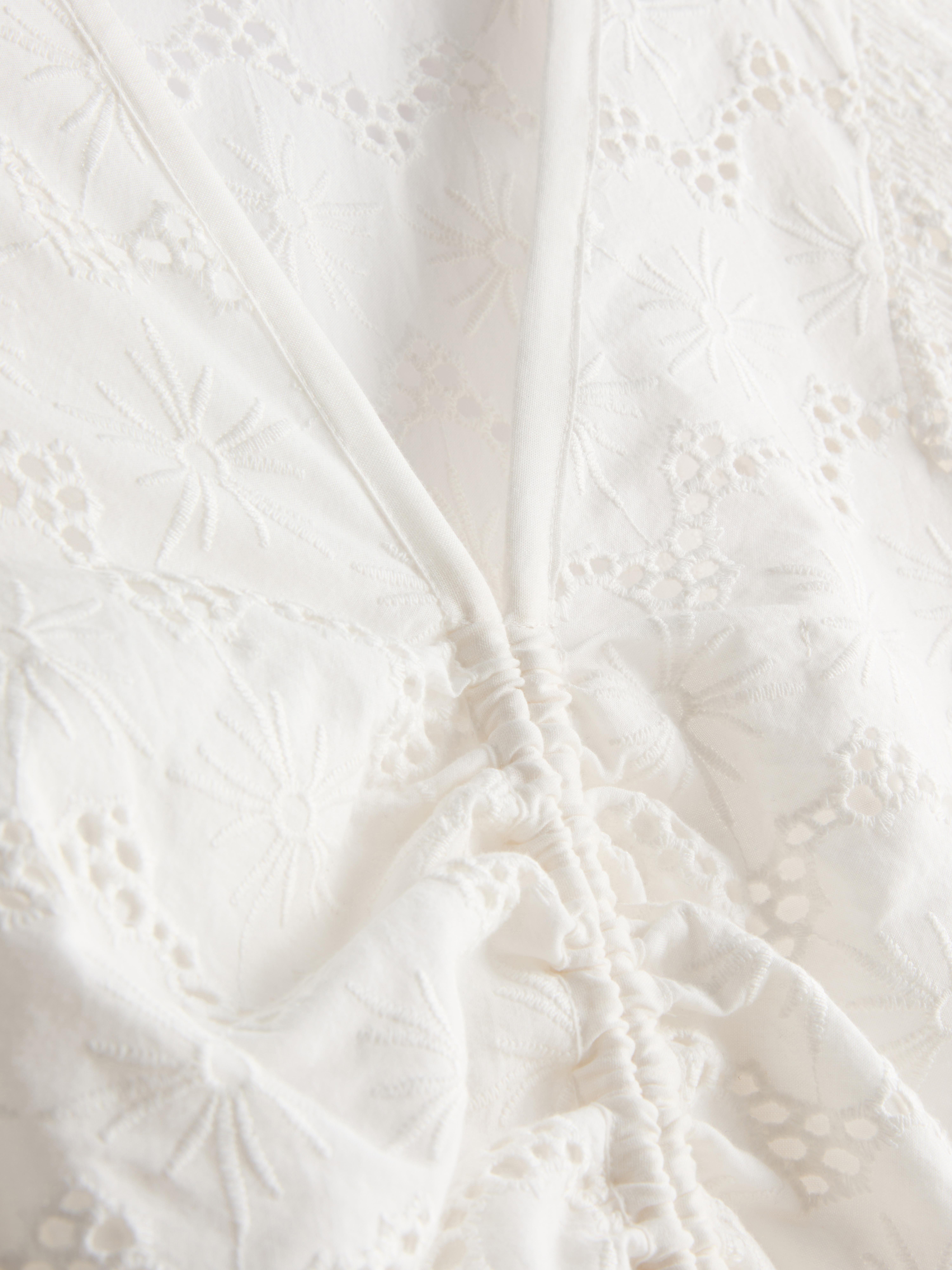Cotton Broderie Ruched Mini Dress