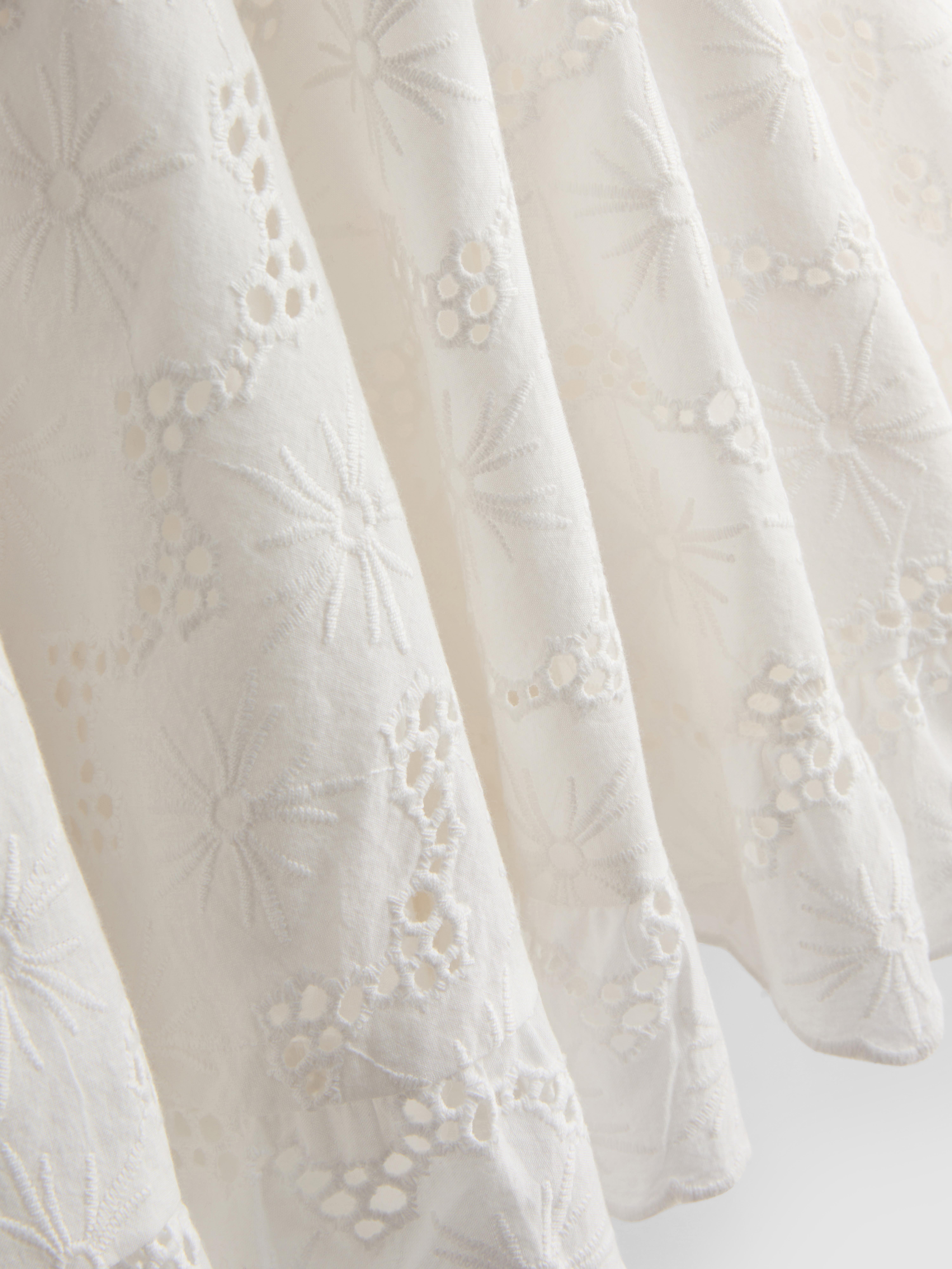 Cotton Broderie Ruched Mini Dress