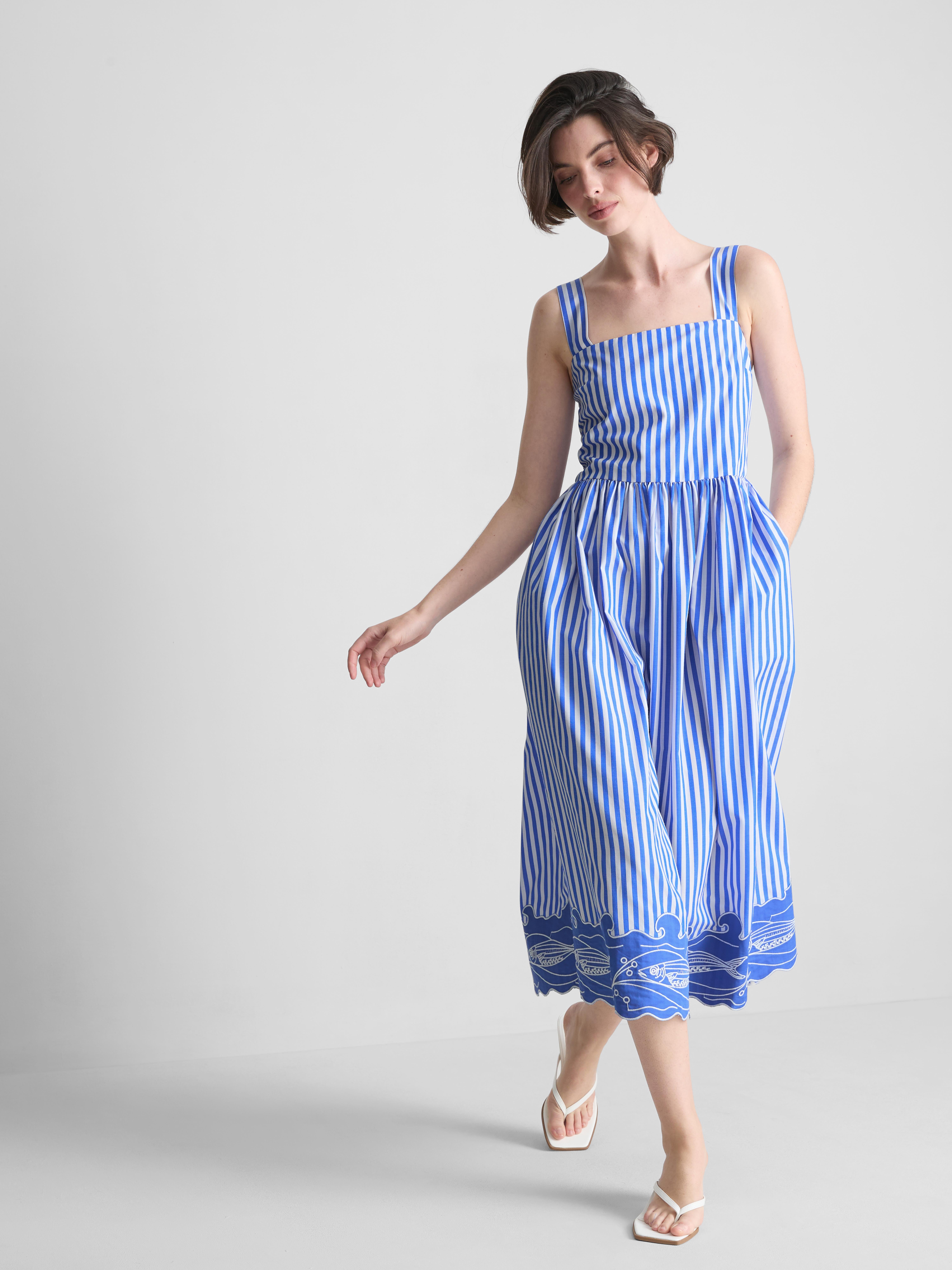 blue stripe maxi dress Light Blue Spaghetti Strap Stripe Maxi Dress main image 1