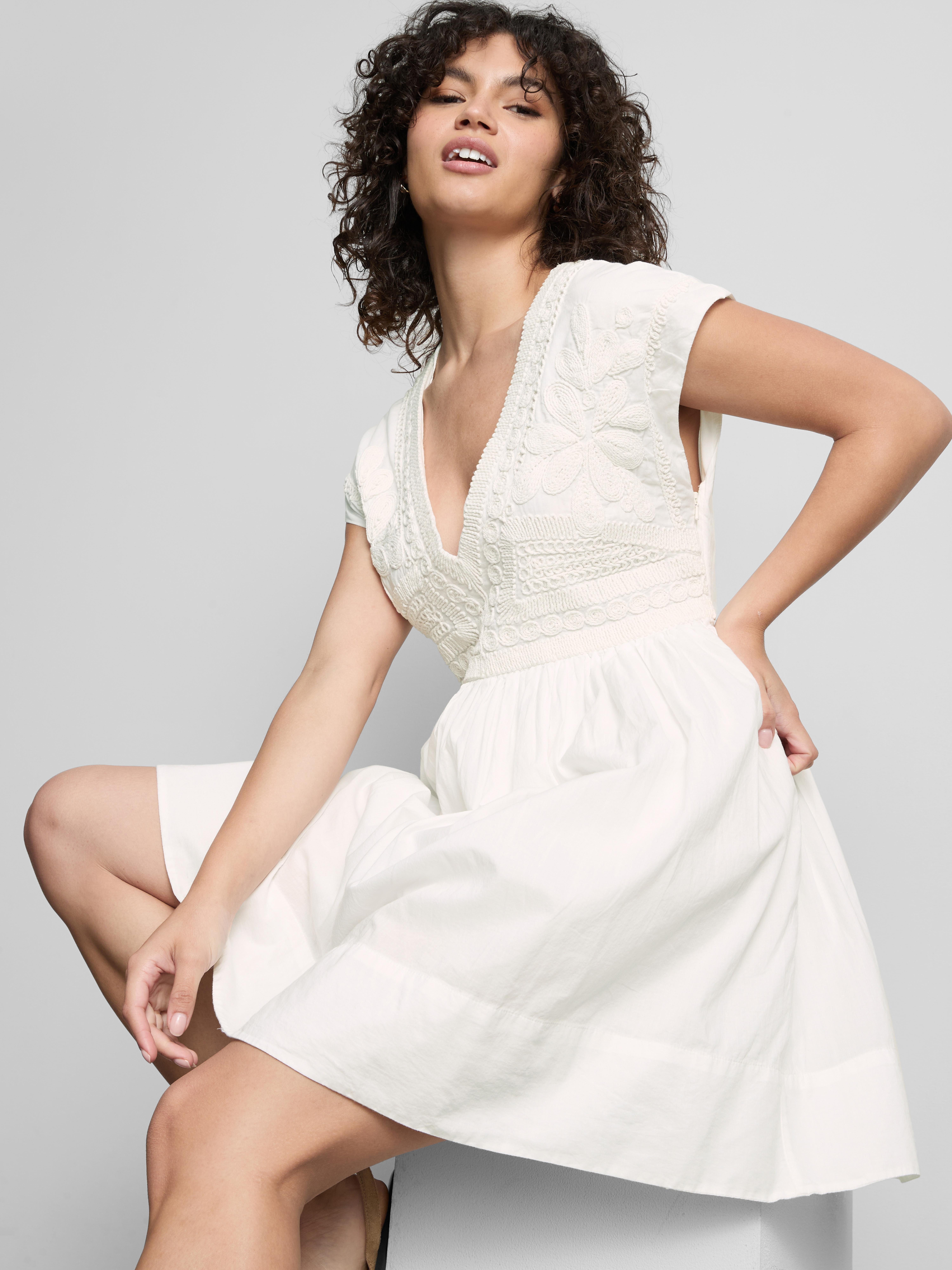 Cotton V-Neck Cornelli Mini Dress