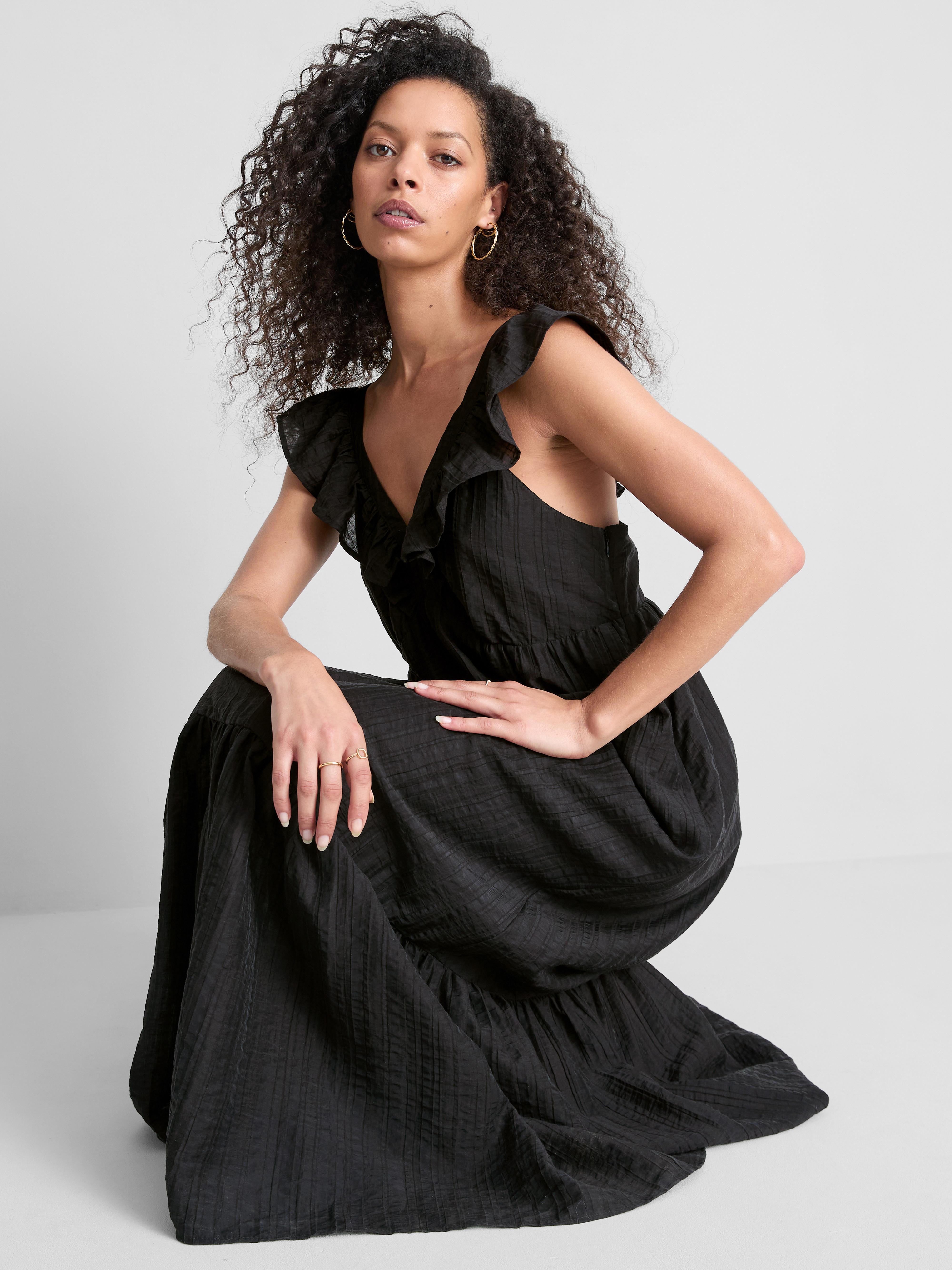 chinese dress ladies Tiered Ruffle Maxi Dress (Black) Medium / Black main image 0