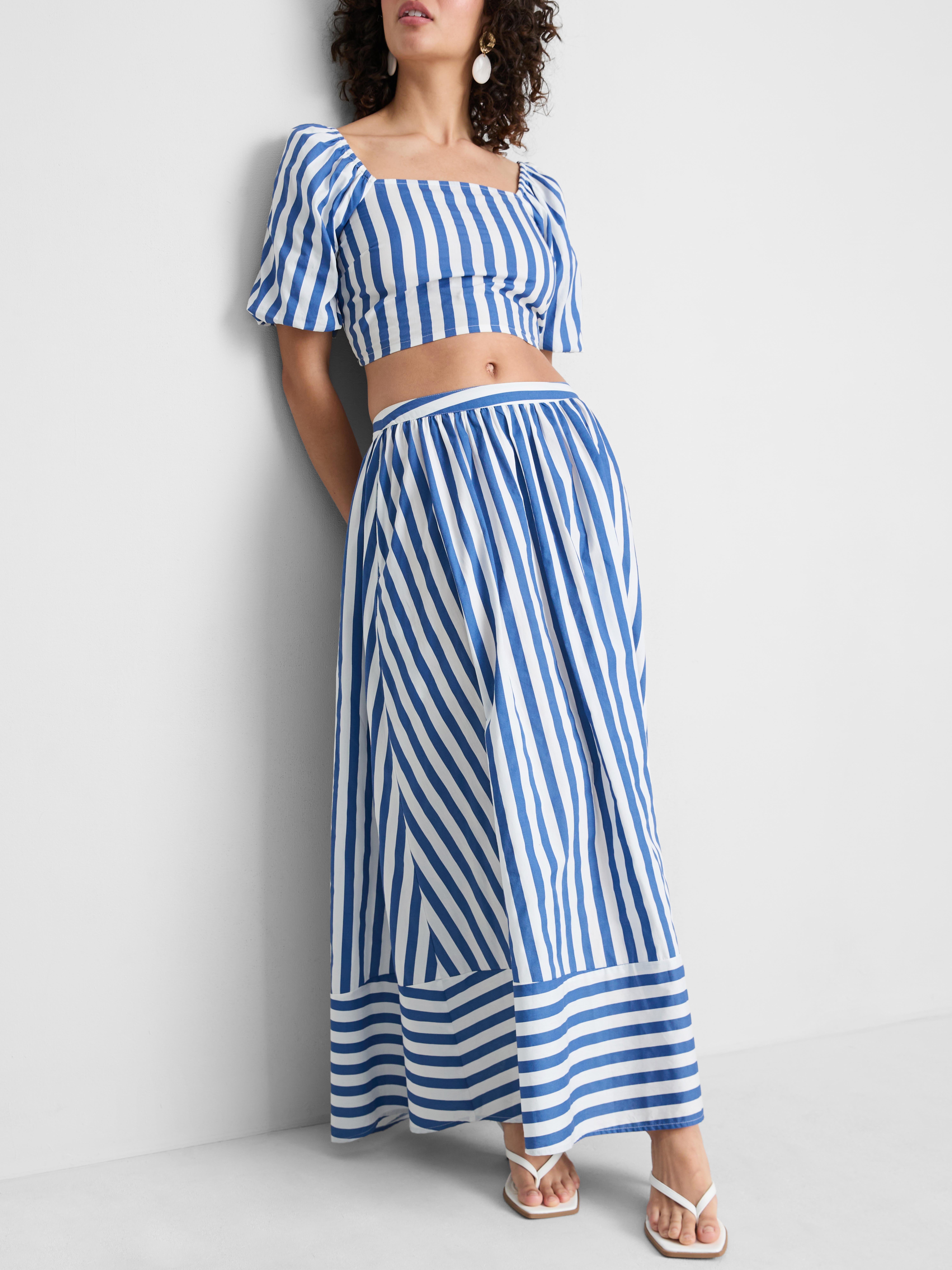 Womens Blue Striped Embroidered Maxi Dress | Primark