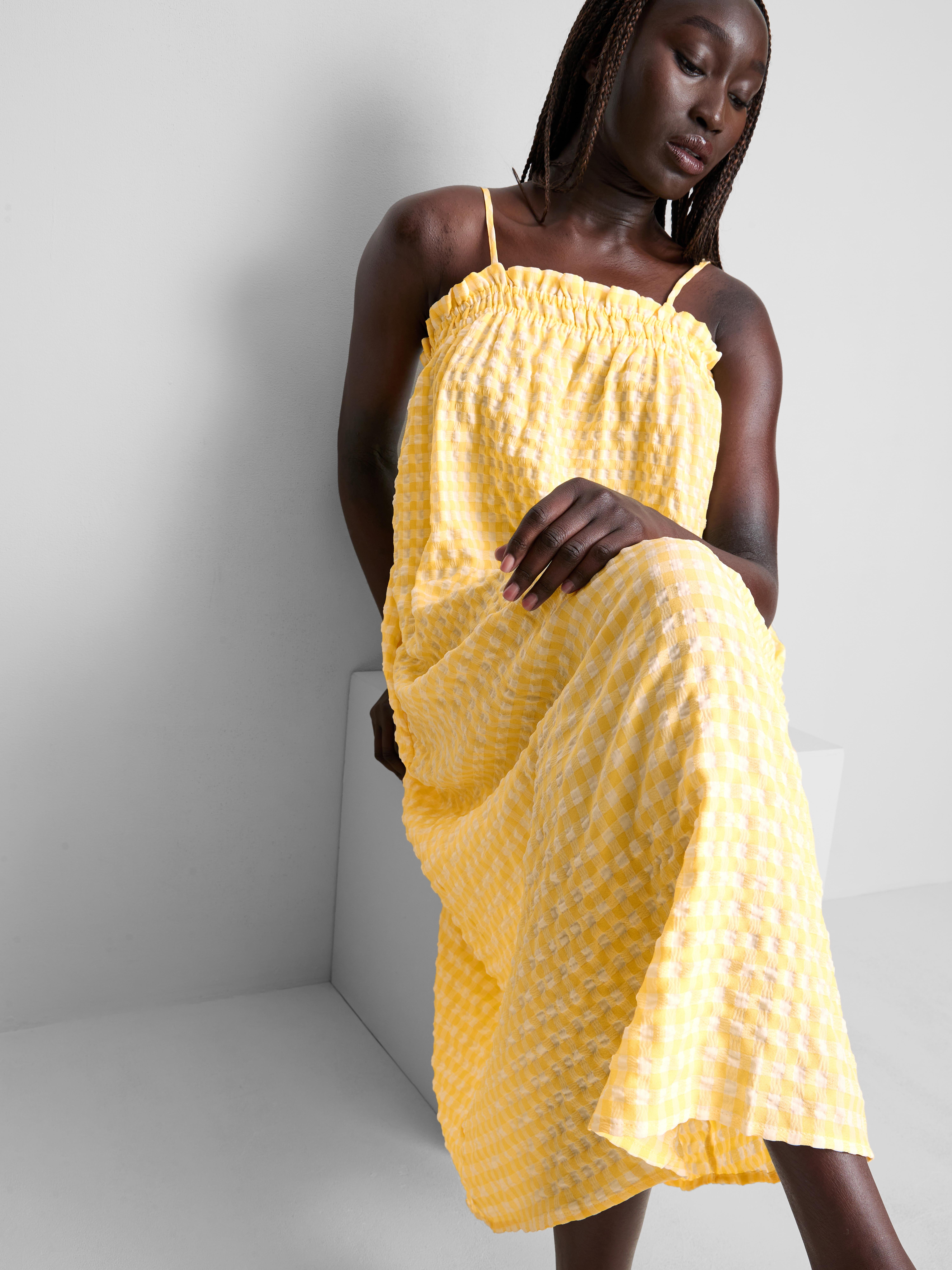 Women's Yellow Seersucker Column Midi Dress | Primark