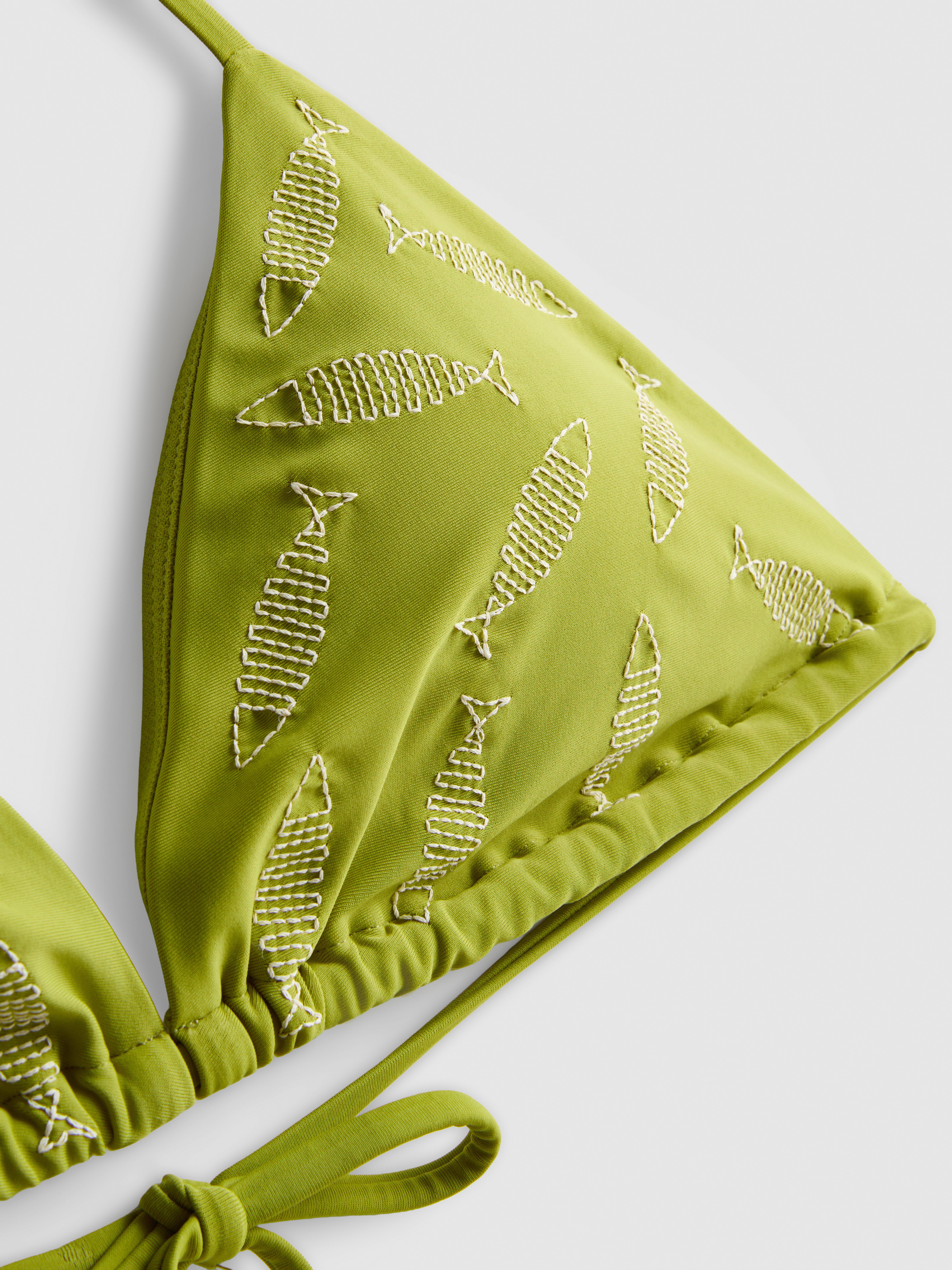 Embroidered Fish Triangle Bikini Top