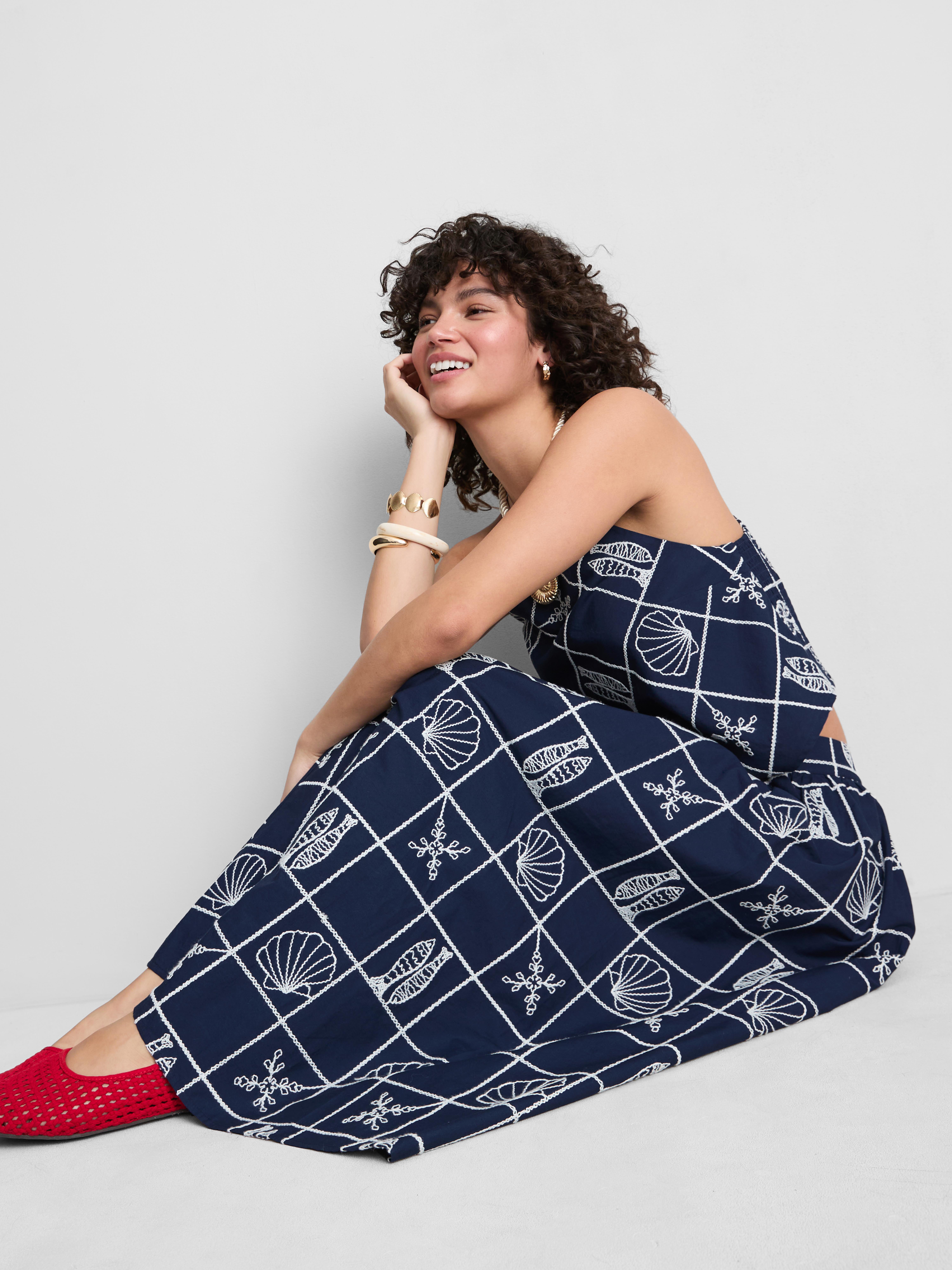 Cotton Embroidered A-Line Midi Skirt