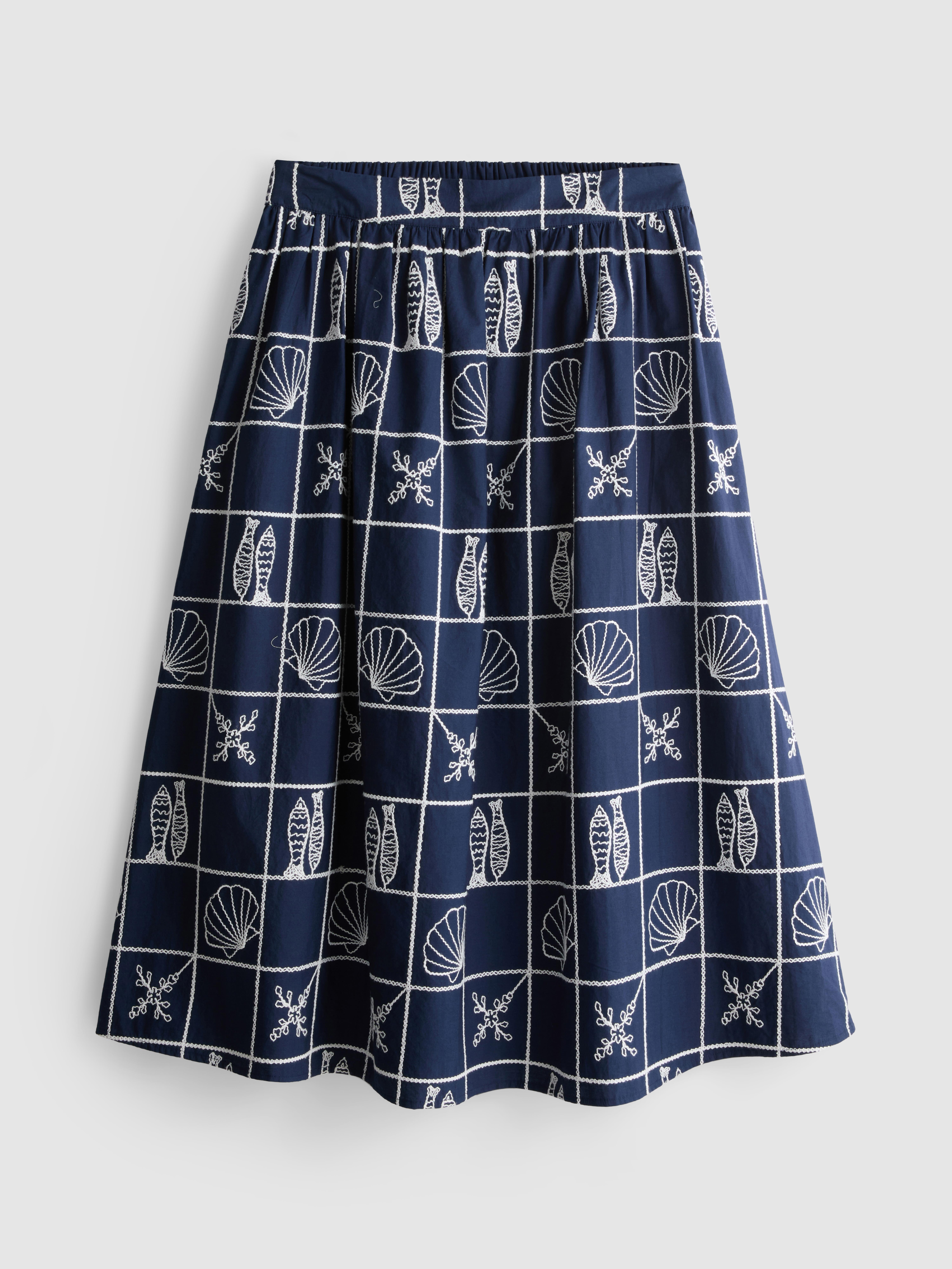 Cotton Embroidered A-Line Midi Skirt