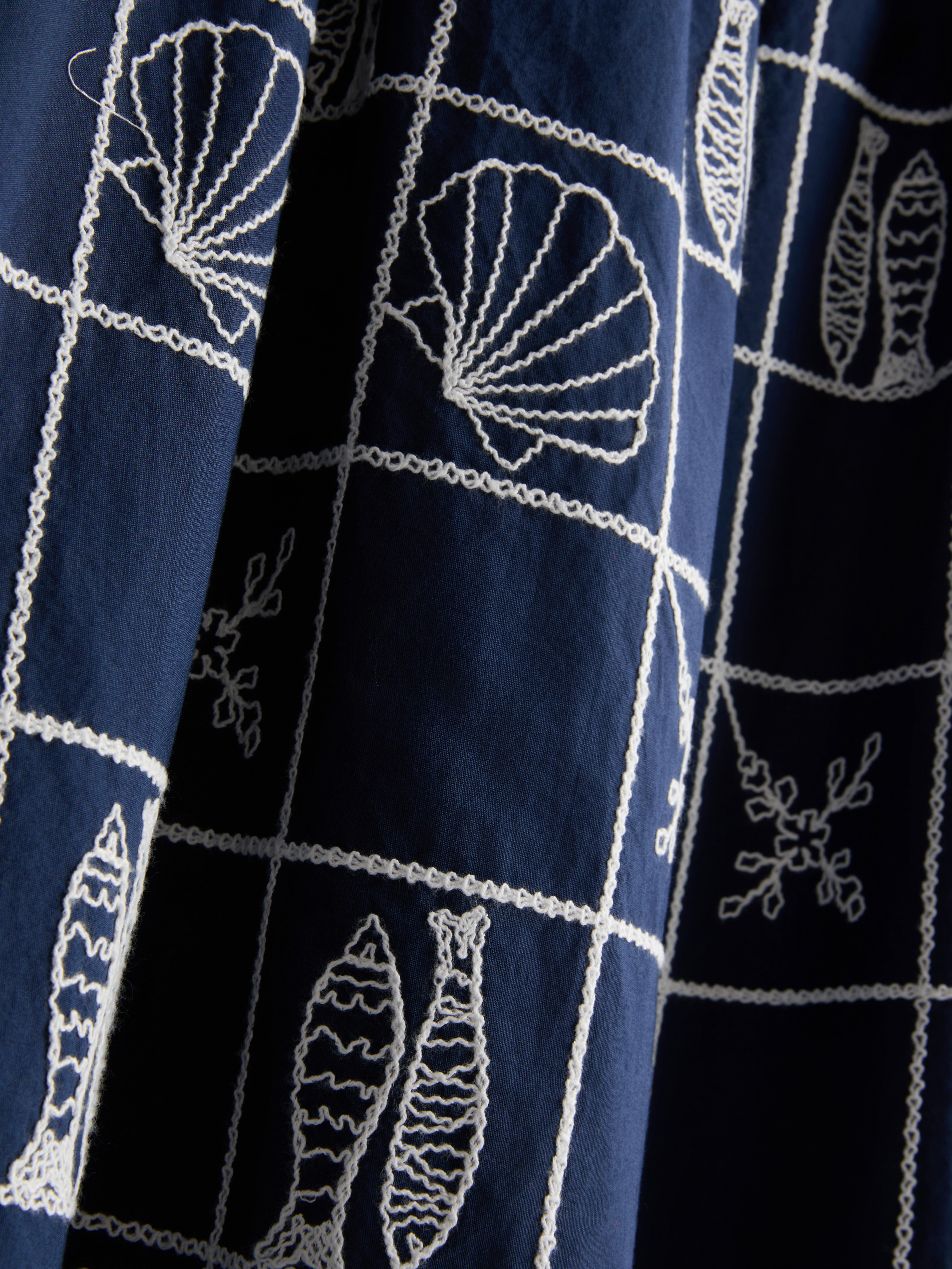 Cotton Embroidered A-Line Midi Skirt