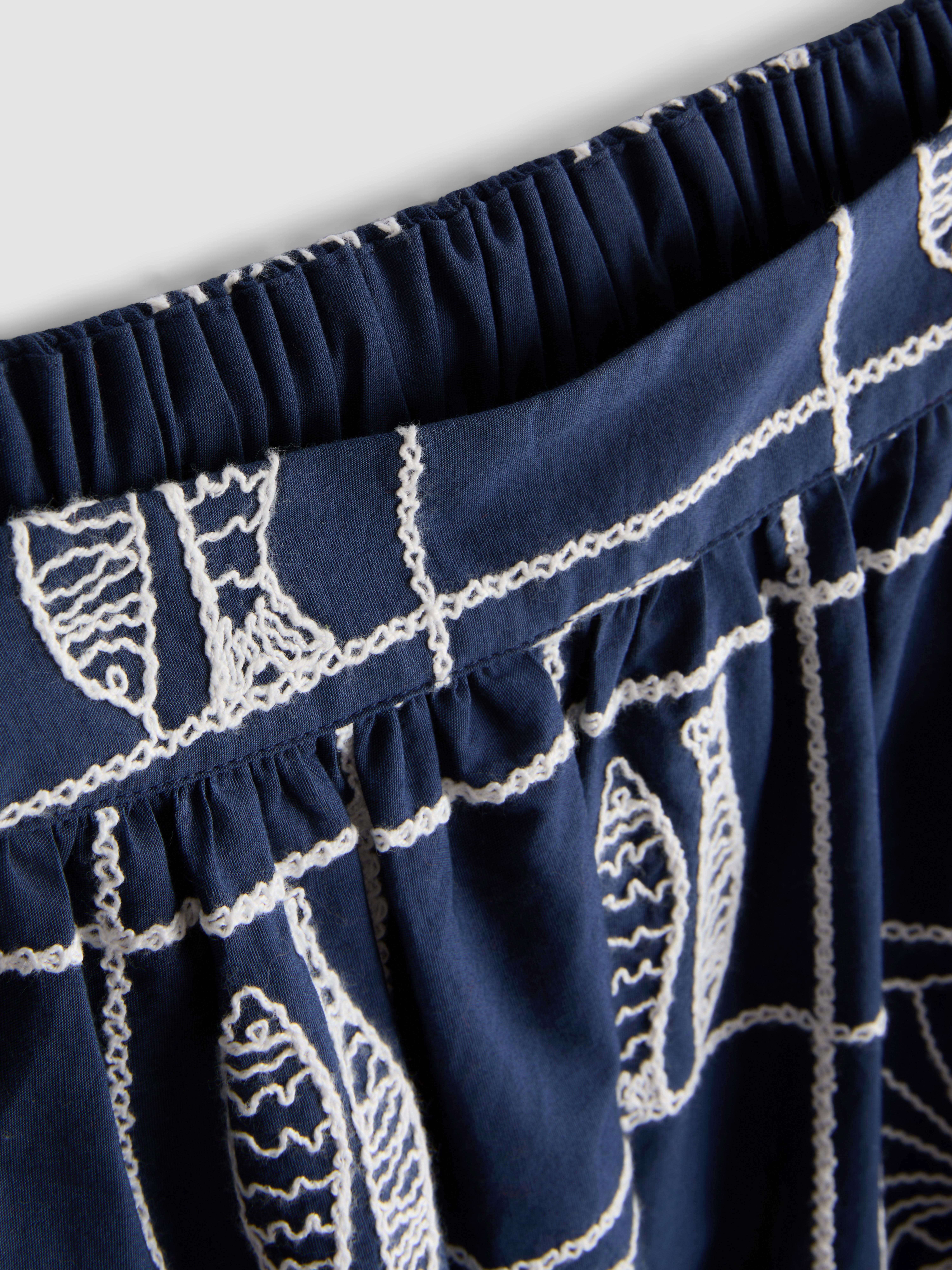 Cotton Embroidered A-Line Midi Skirt