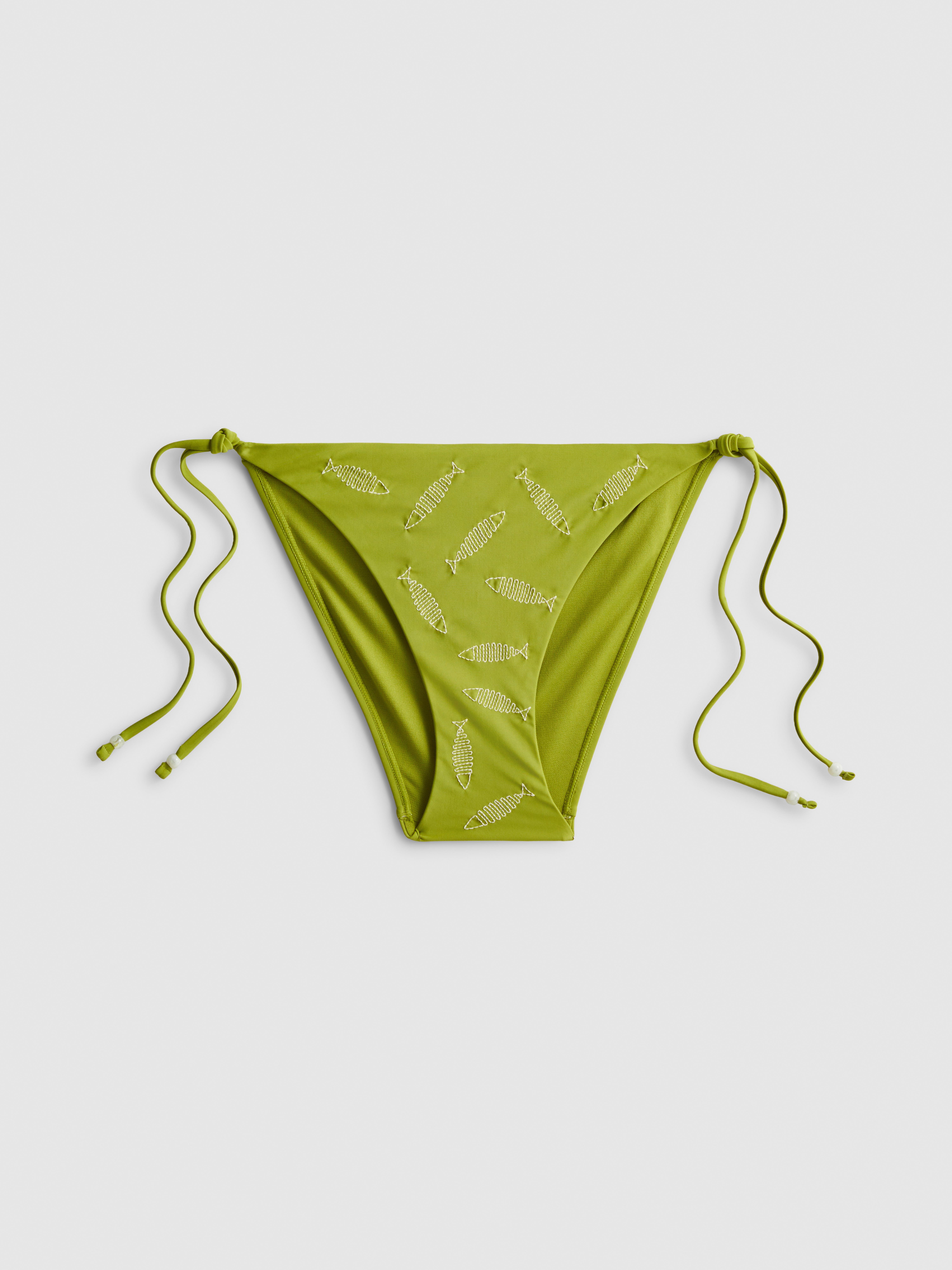 Embroidered Tie Side Bikini Bottoms