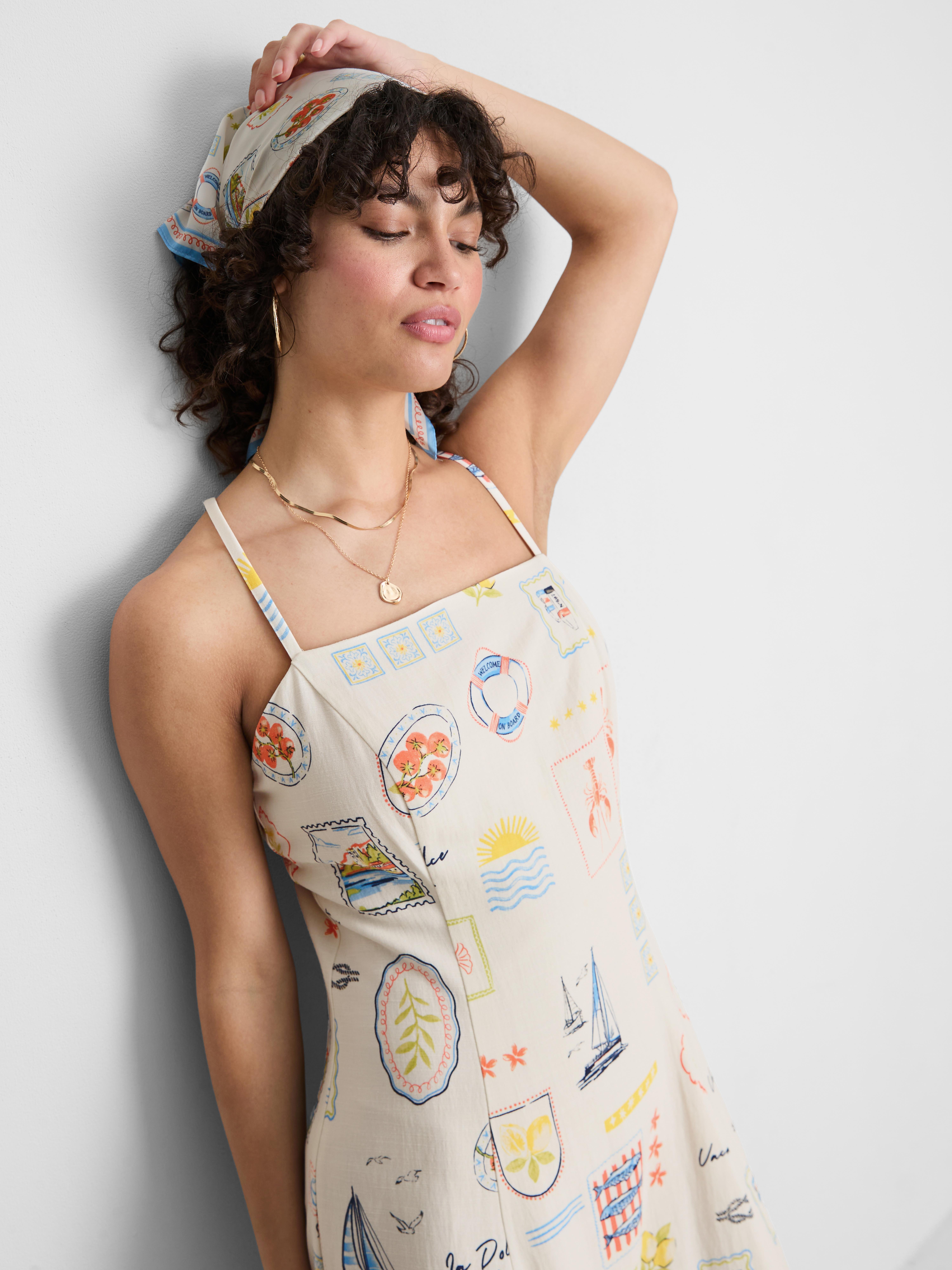 Postcard Print Midi Dress