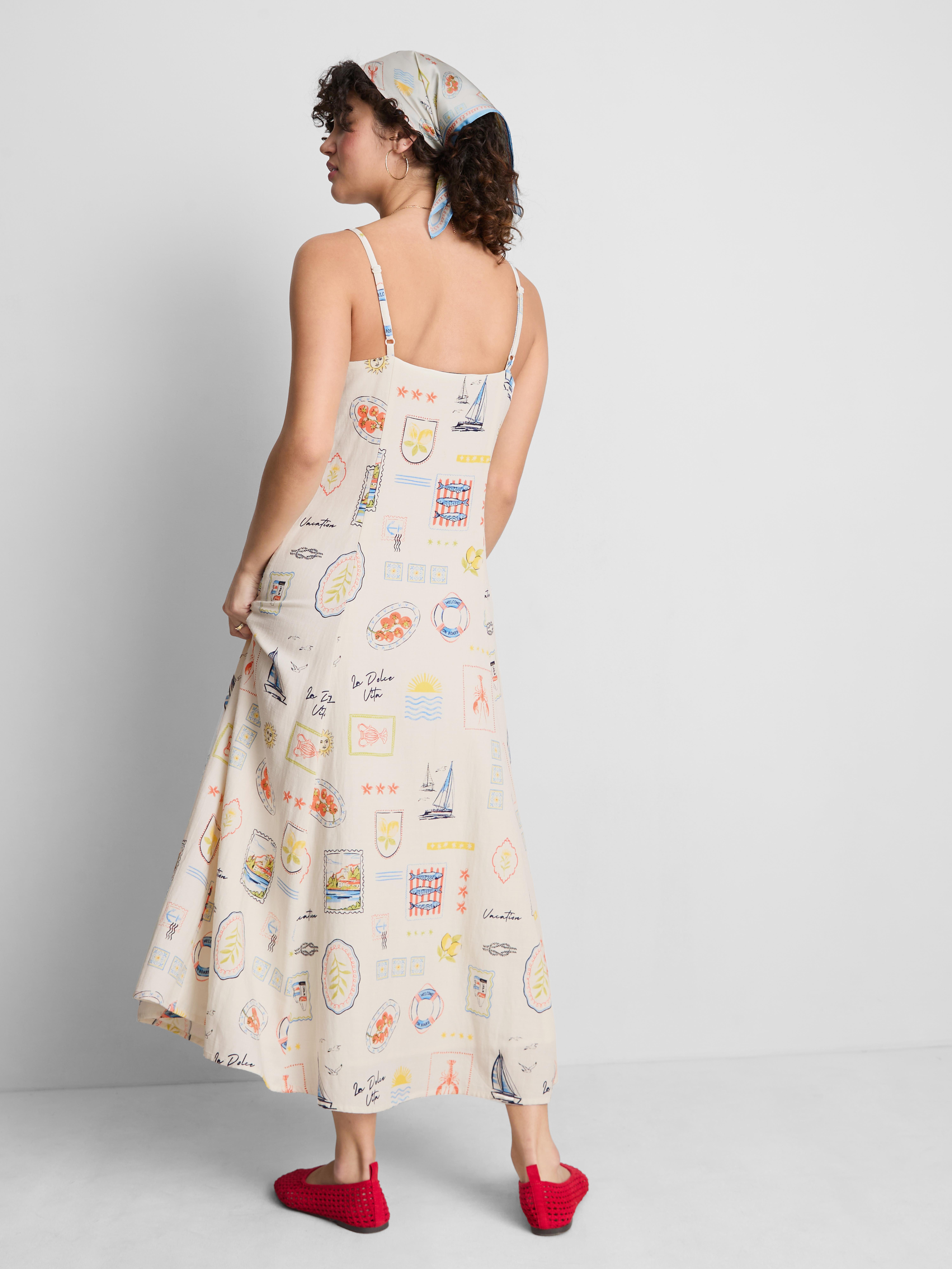 Postcard Print Midi Dress