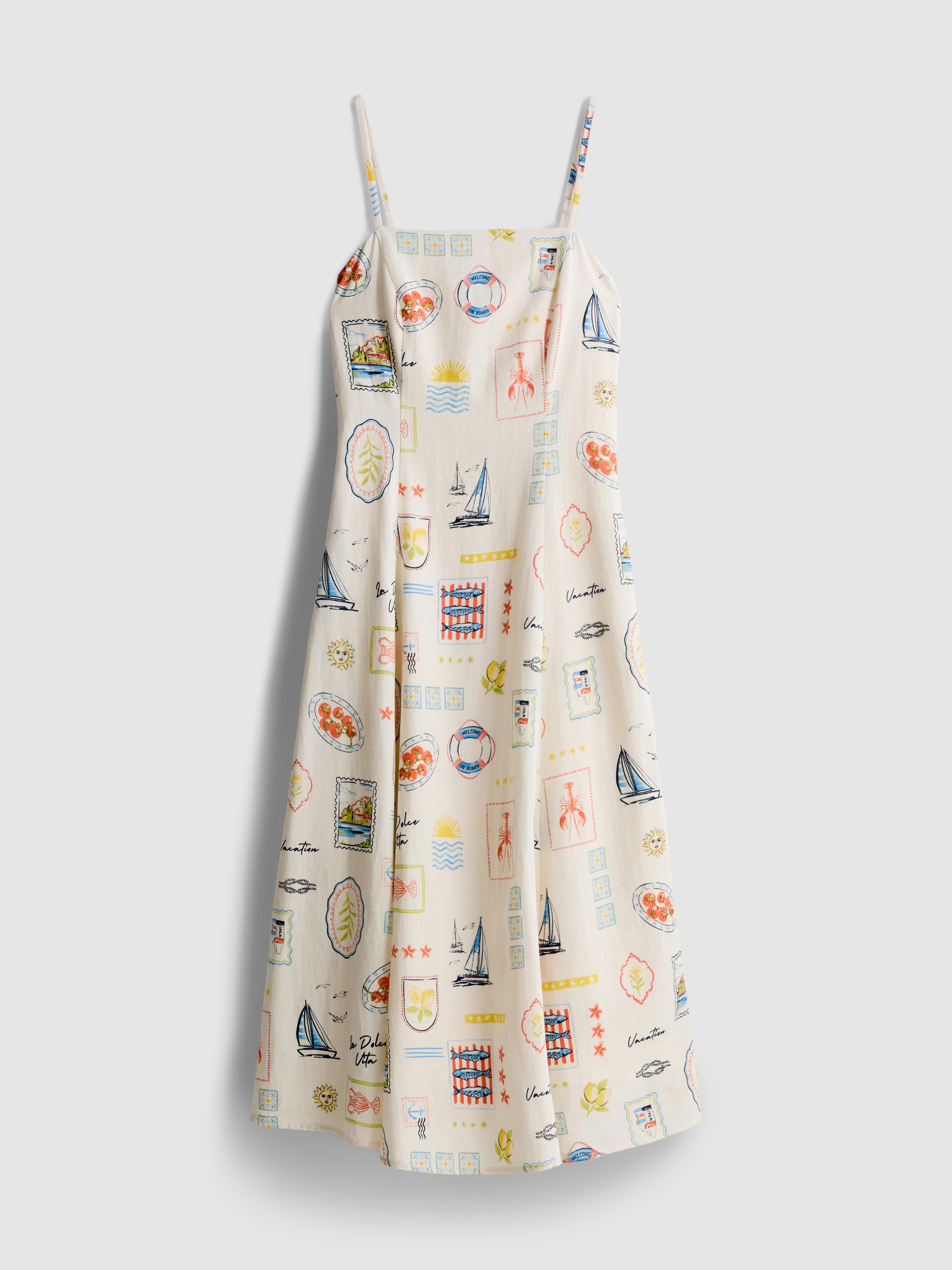 Postcard Print Midi Dress
