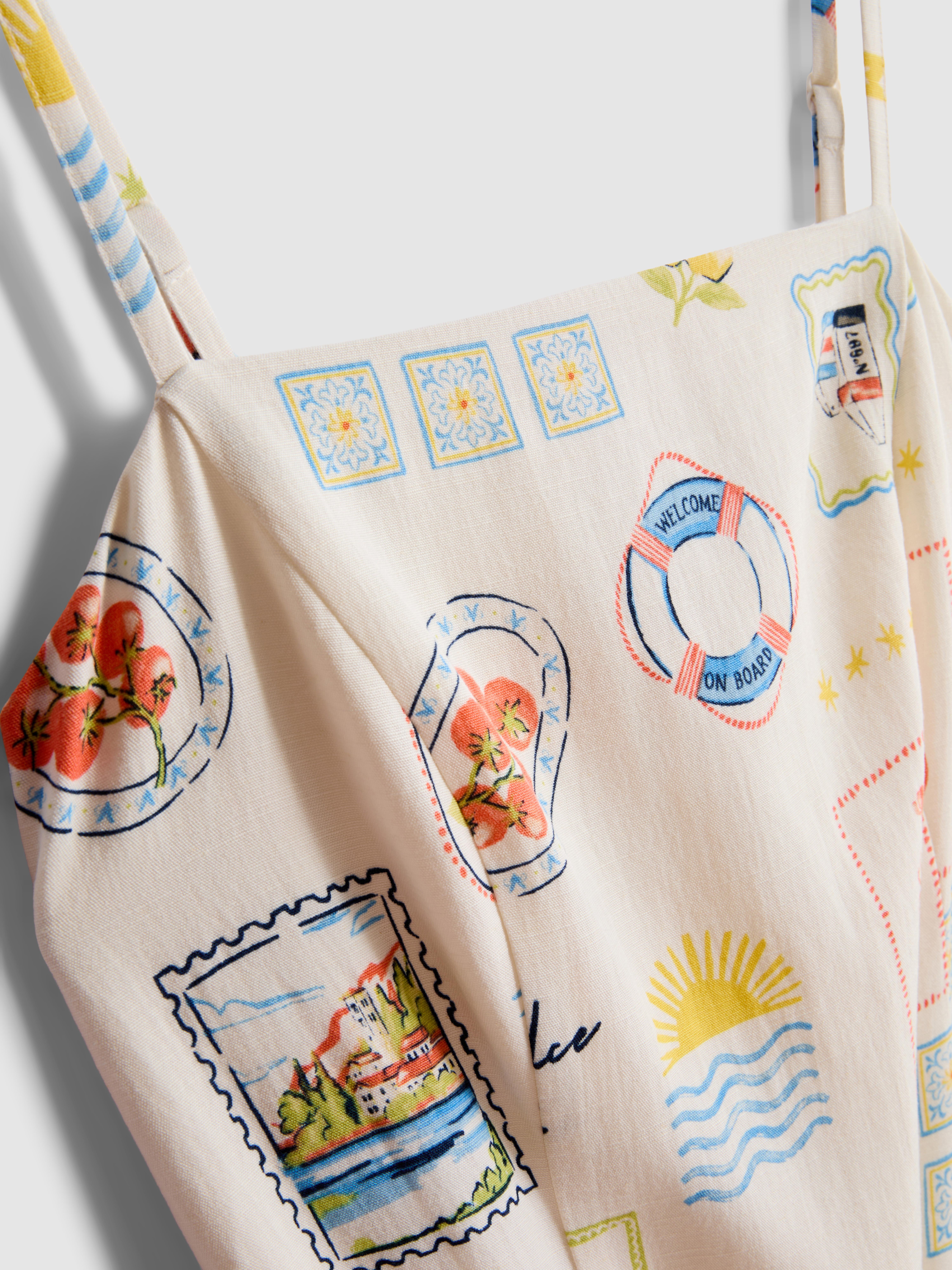 Postcard Print Midi Dress