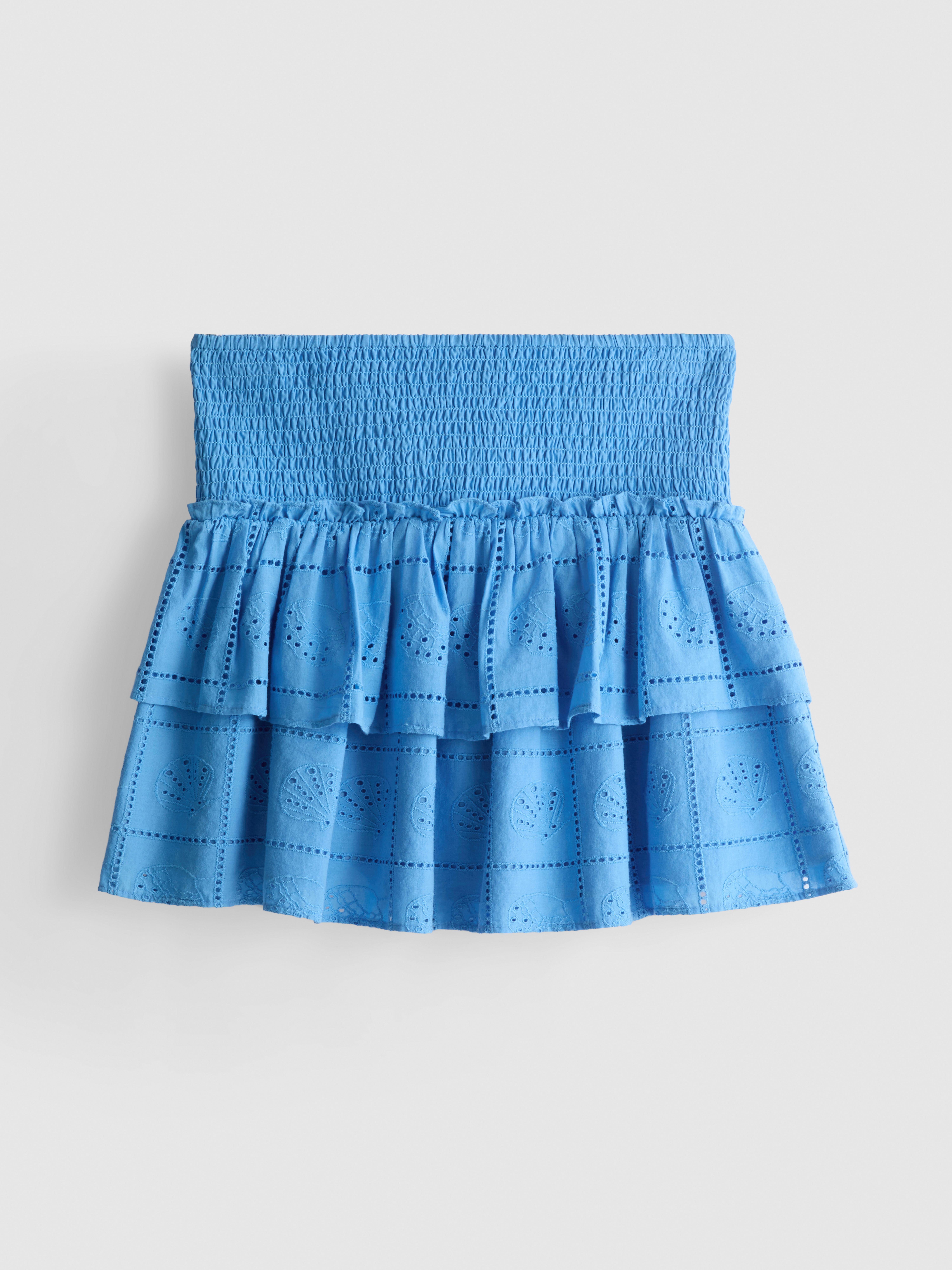 Cotton Tiered Embroidered Mini Skirt