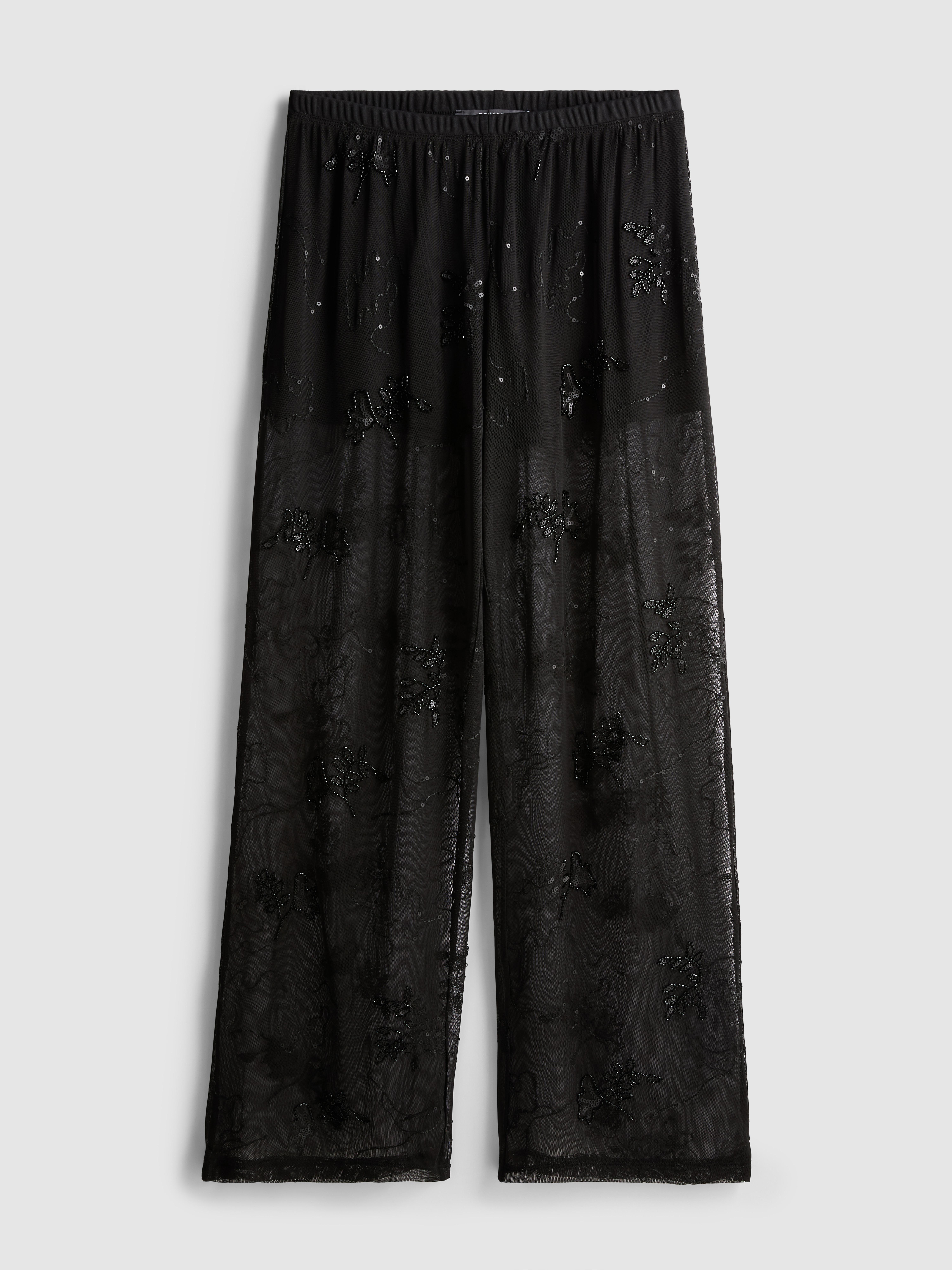 Paula Echevarría Beaded Mesh Wide Leg Pants